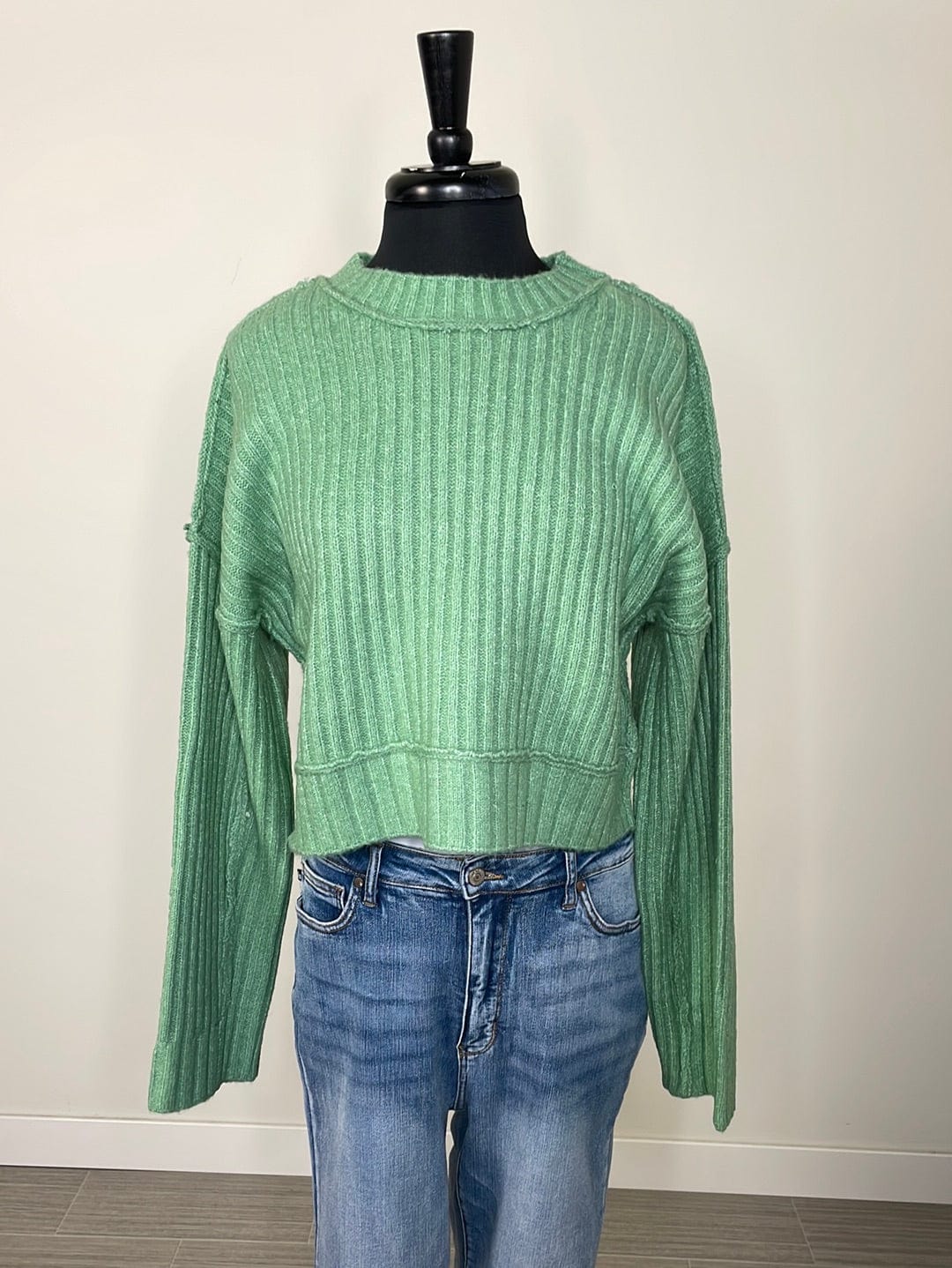 Sage Cropped Ribbed Sweater