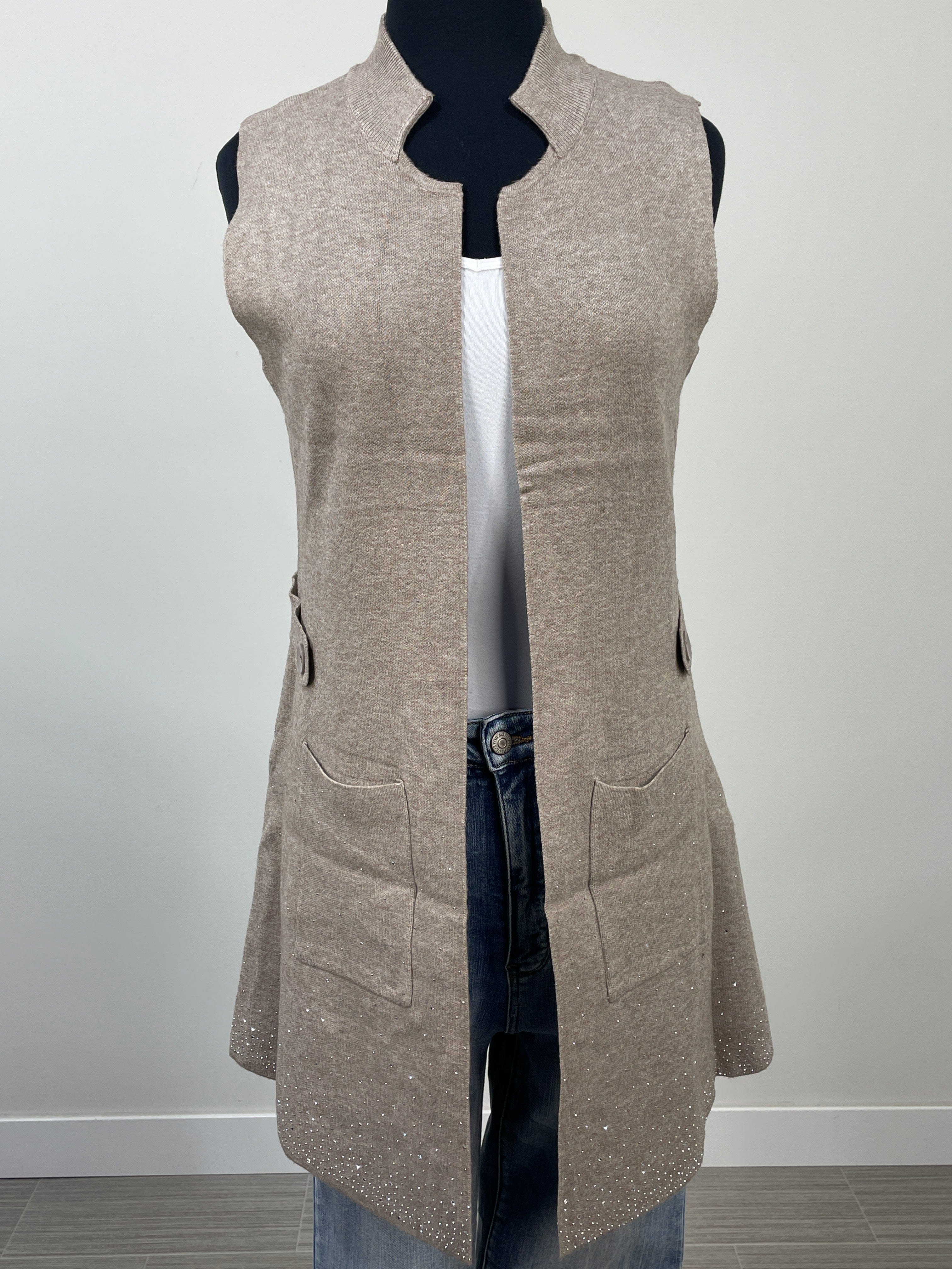 Khaki Studded Sweater Vest
