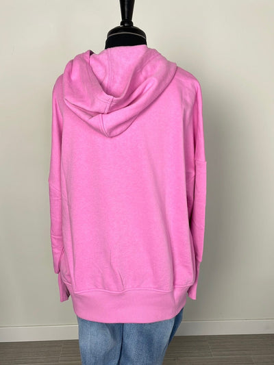 Candy Pink Half Button Hooded Pullover