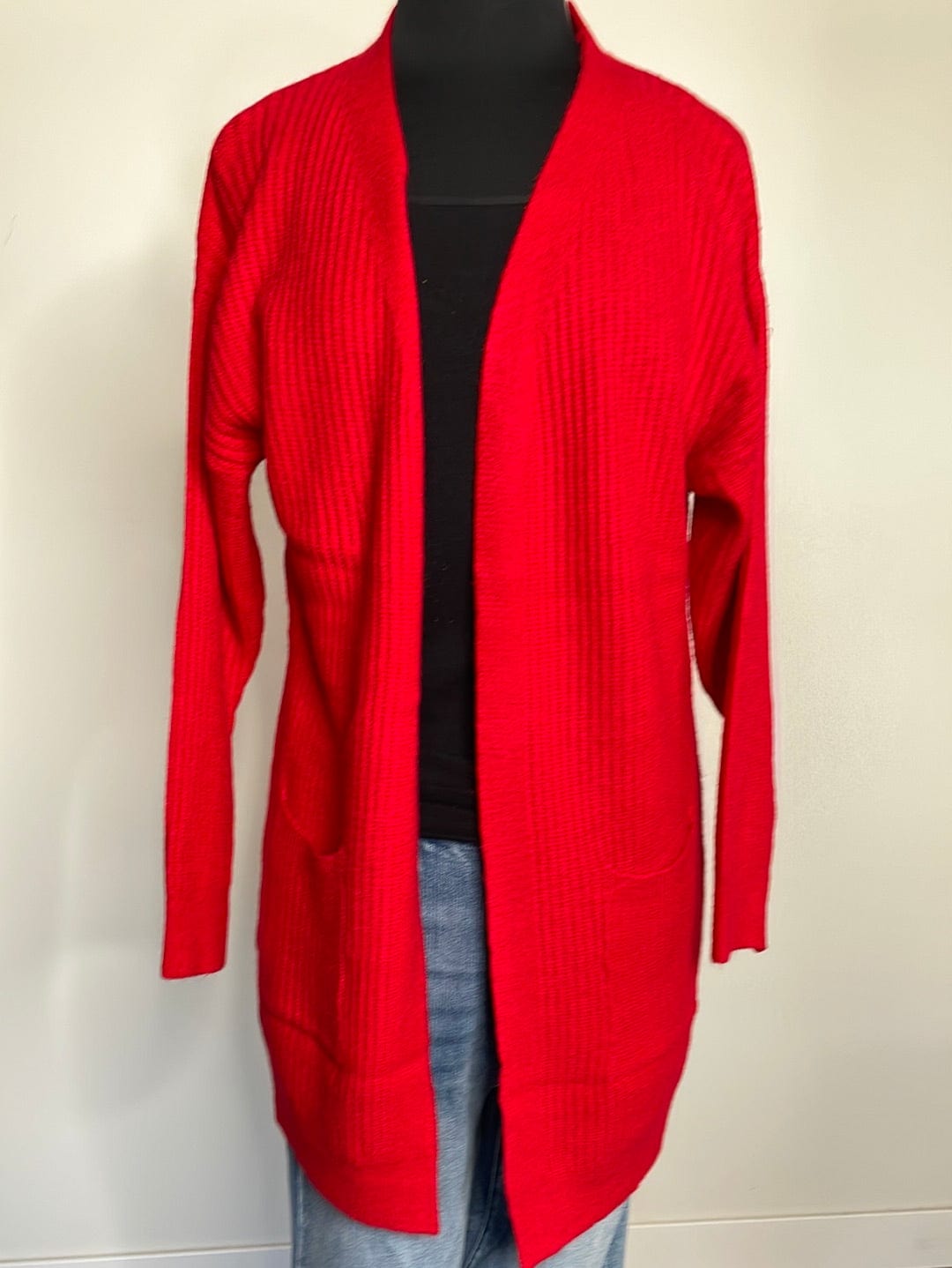 Red Ribbed Pocket Cardigan OS