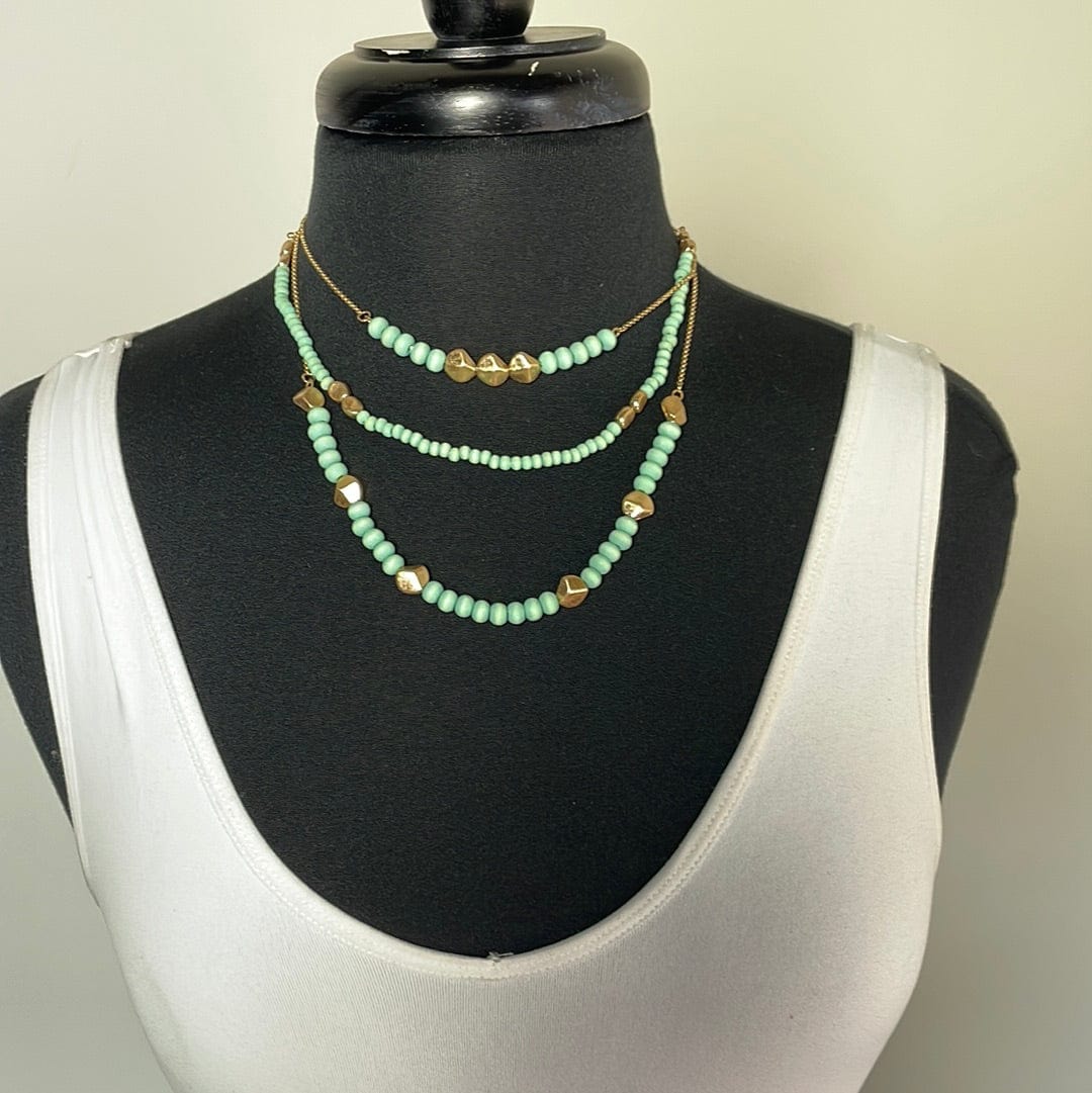 Mint Triple Layer Bead Necklace