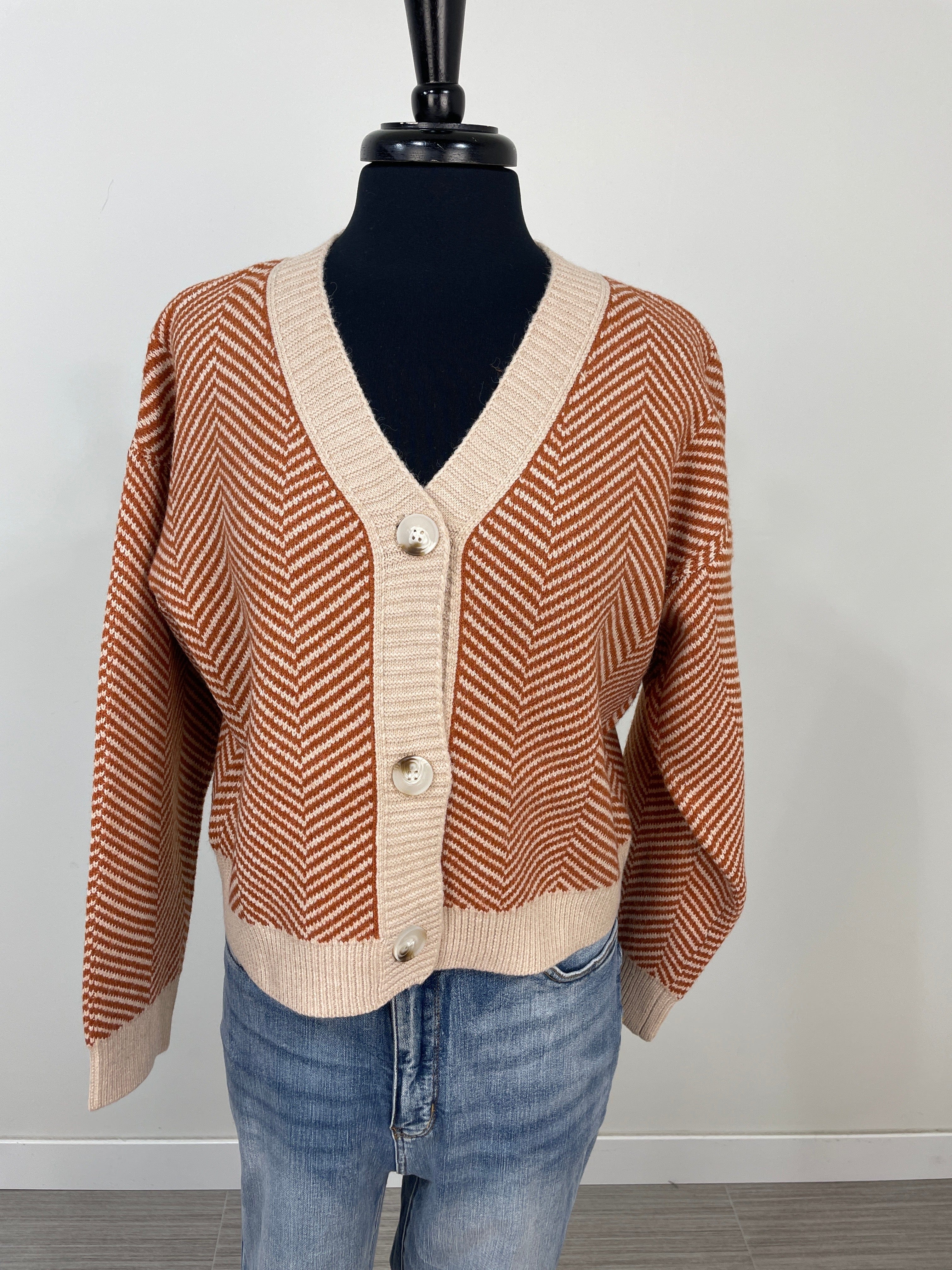 Rust Chevron Pattern Crop Cardigan