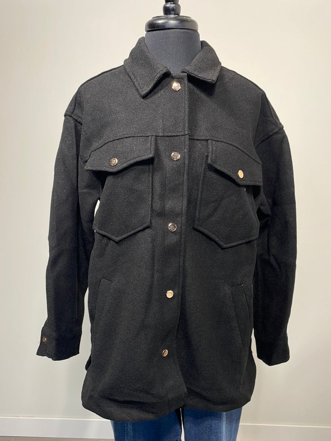 Black Button Snap Shacket