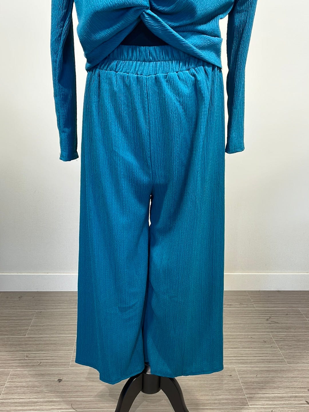 Teal Textured Wide Leg Pant