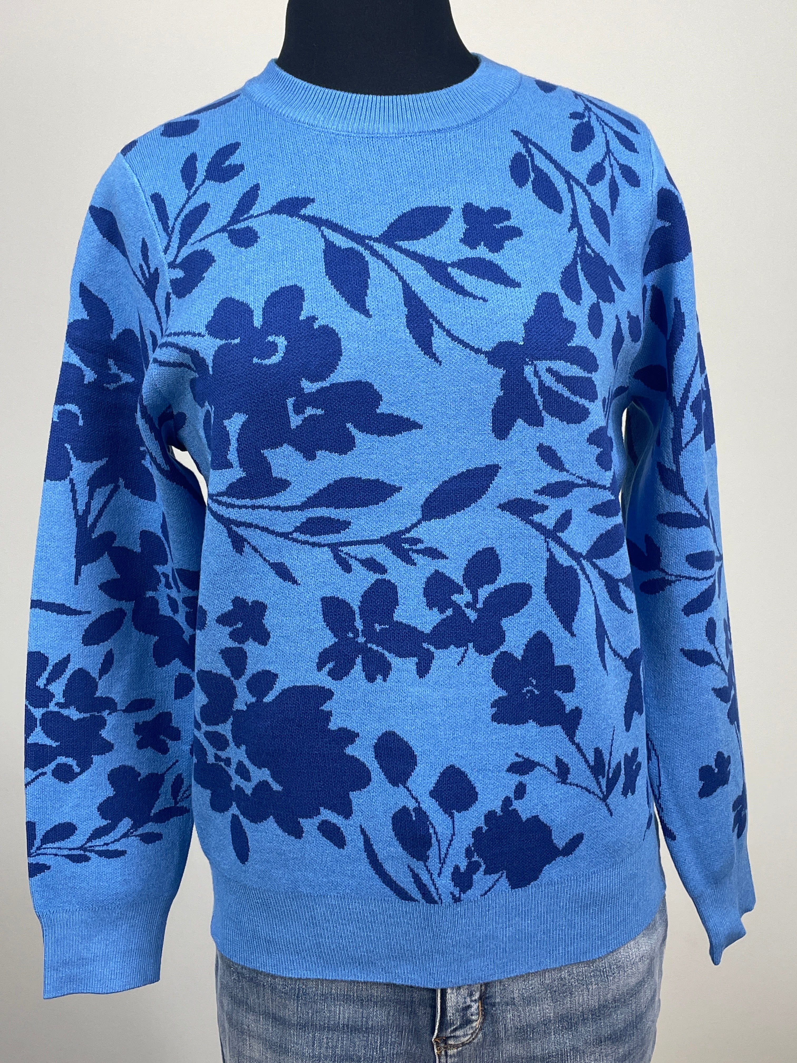 Beautiful Blues Floral Jaquard Sweater