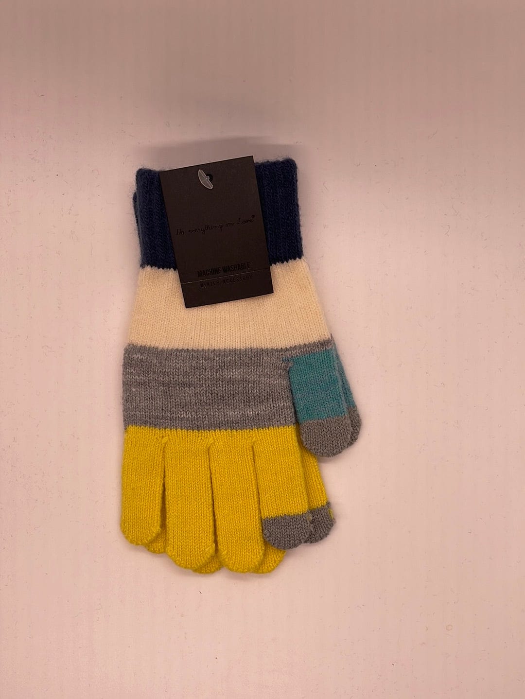 Navy Yellow & Grey Striped Gloves