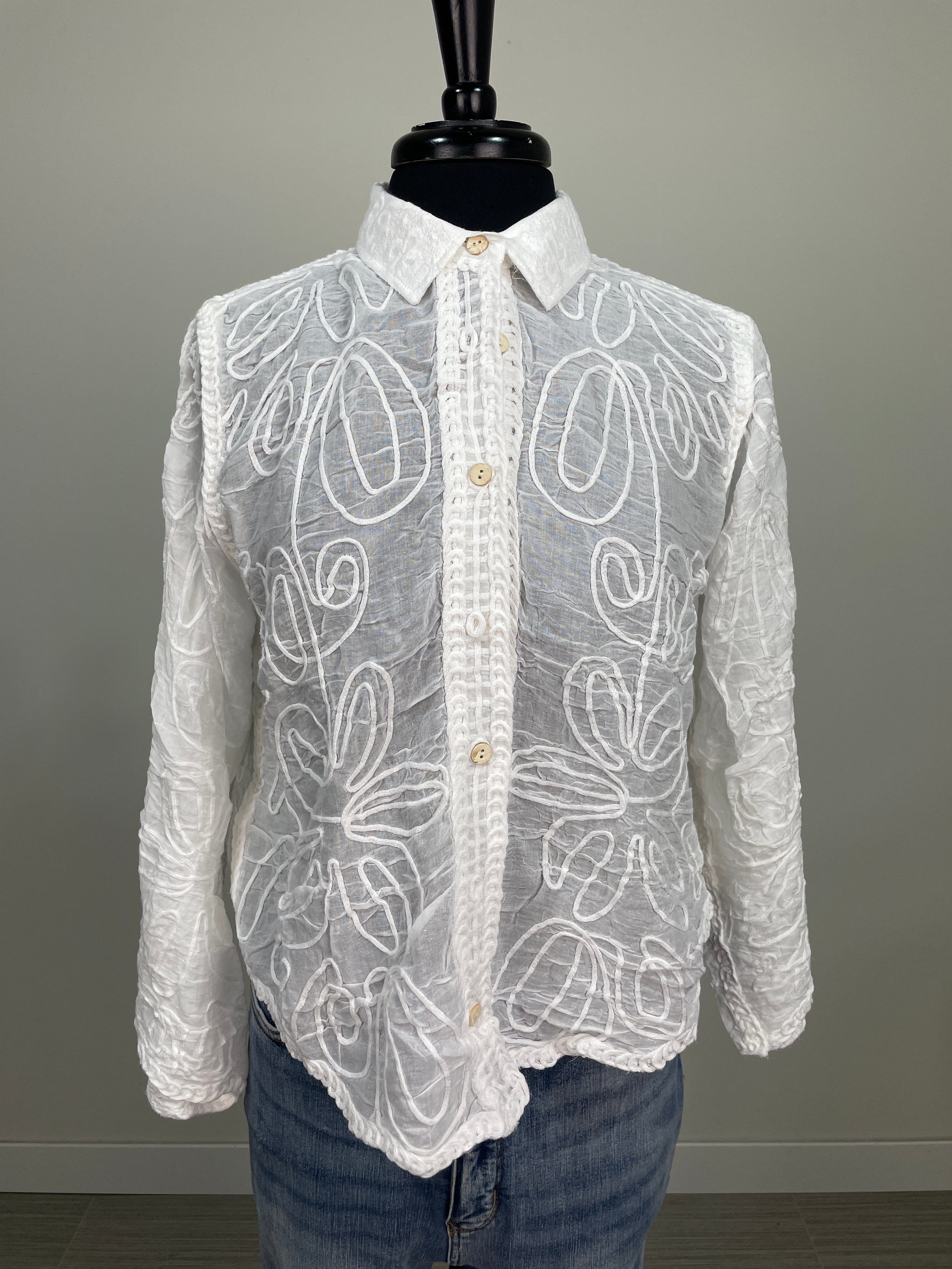 White Embroider Button Up Blouse
