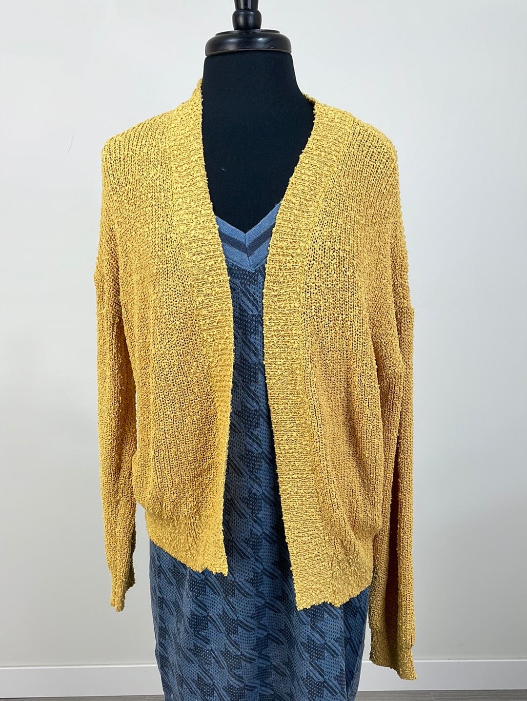 Mustard Textured Open Sweater Cardi