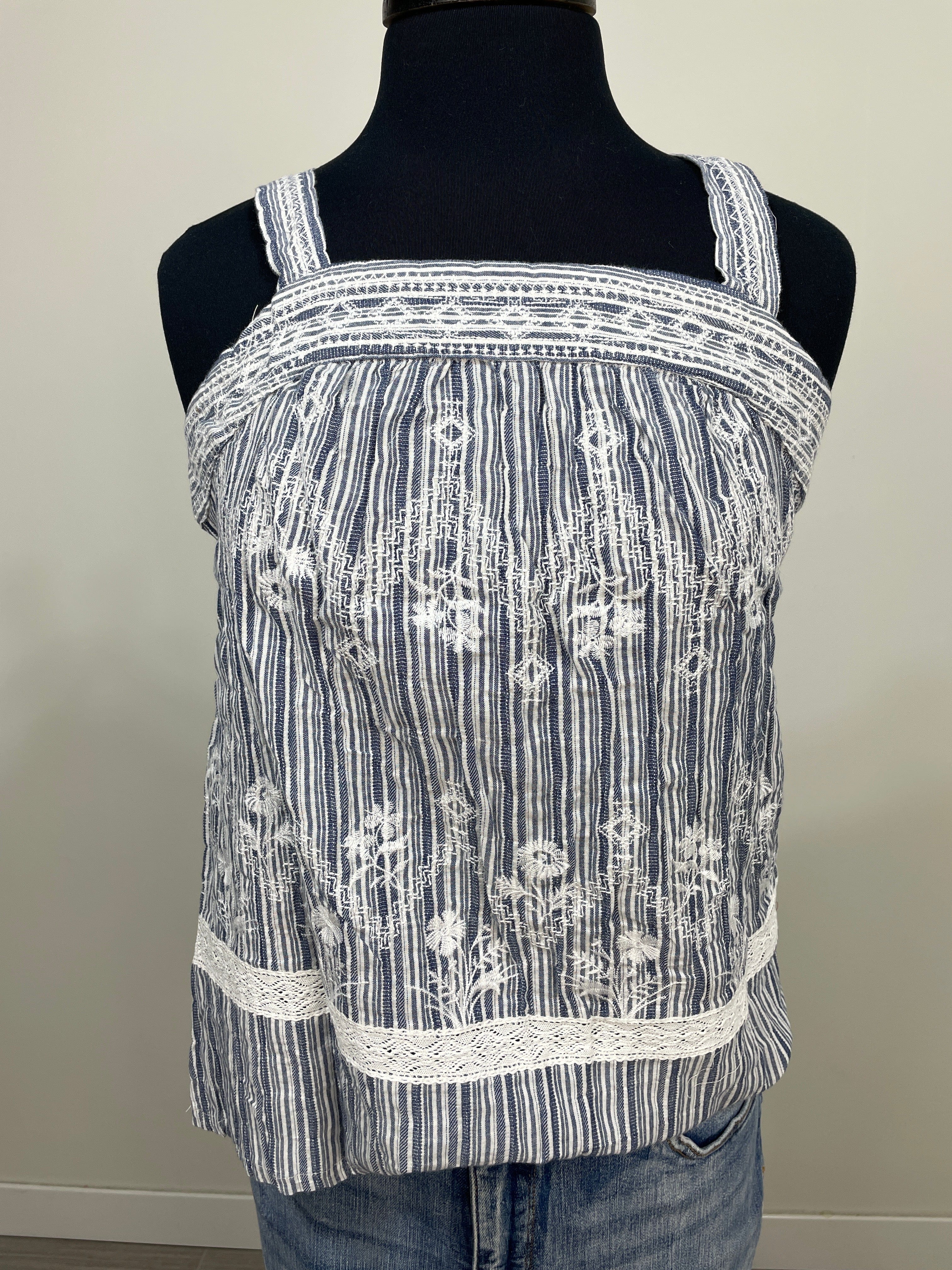 Navy Stripe Embroidered Baby Doll Tank