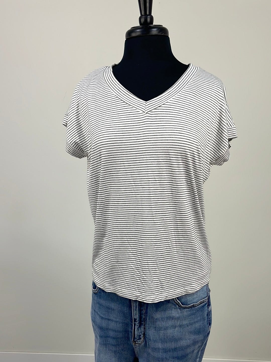Black Pinstripe Vneck Top