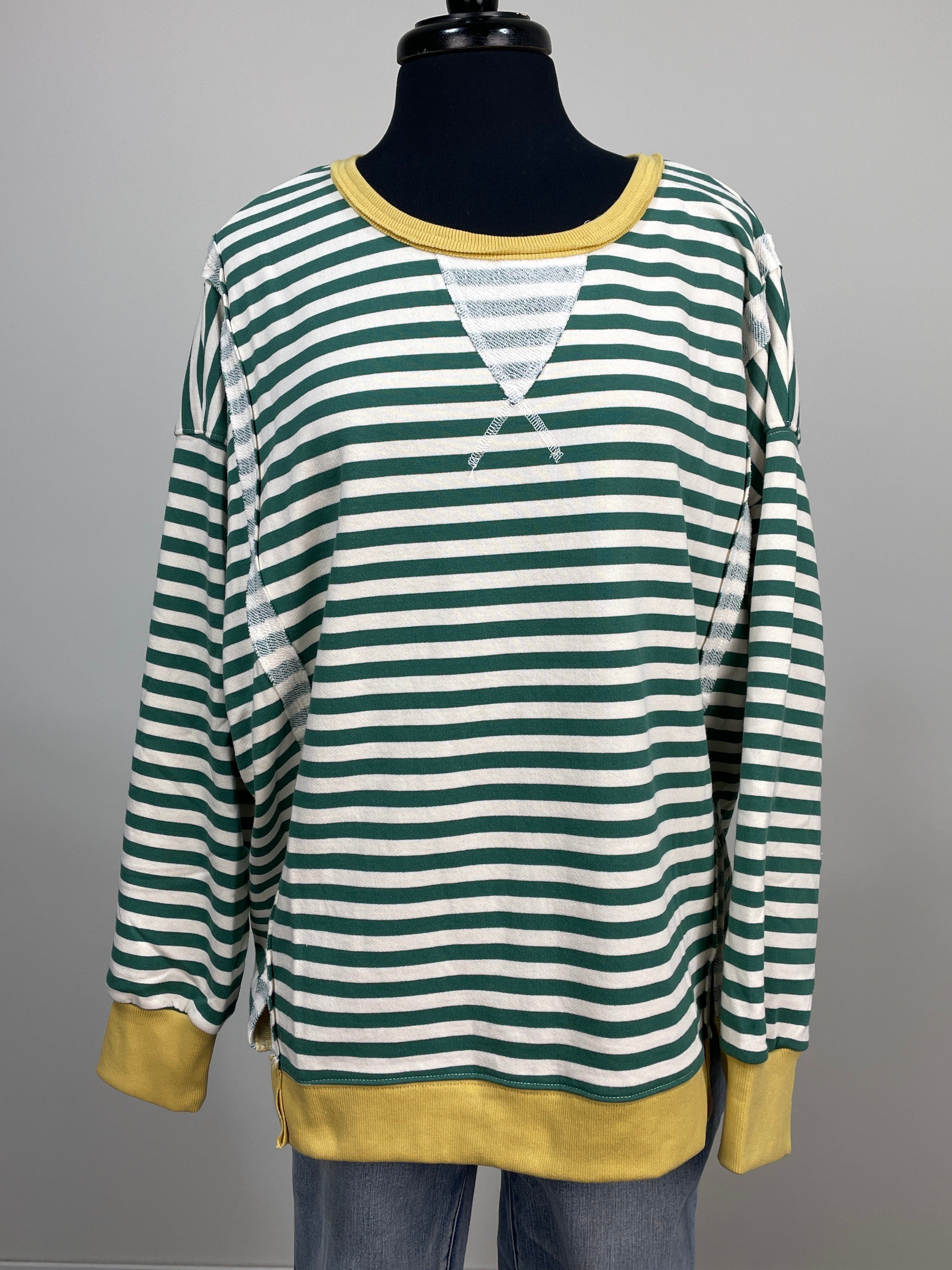 Vintage Green Striped Terry Pullover