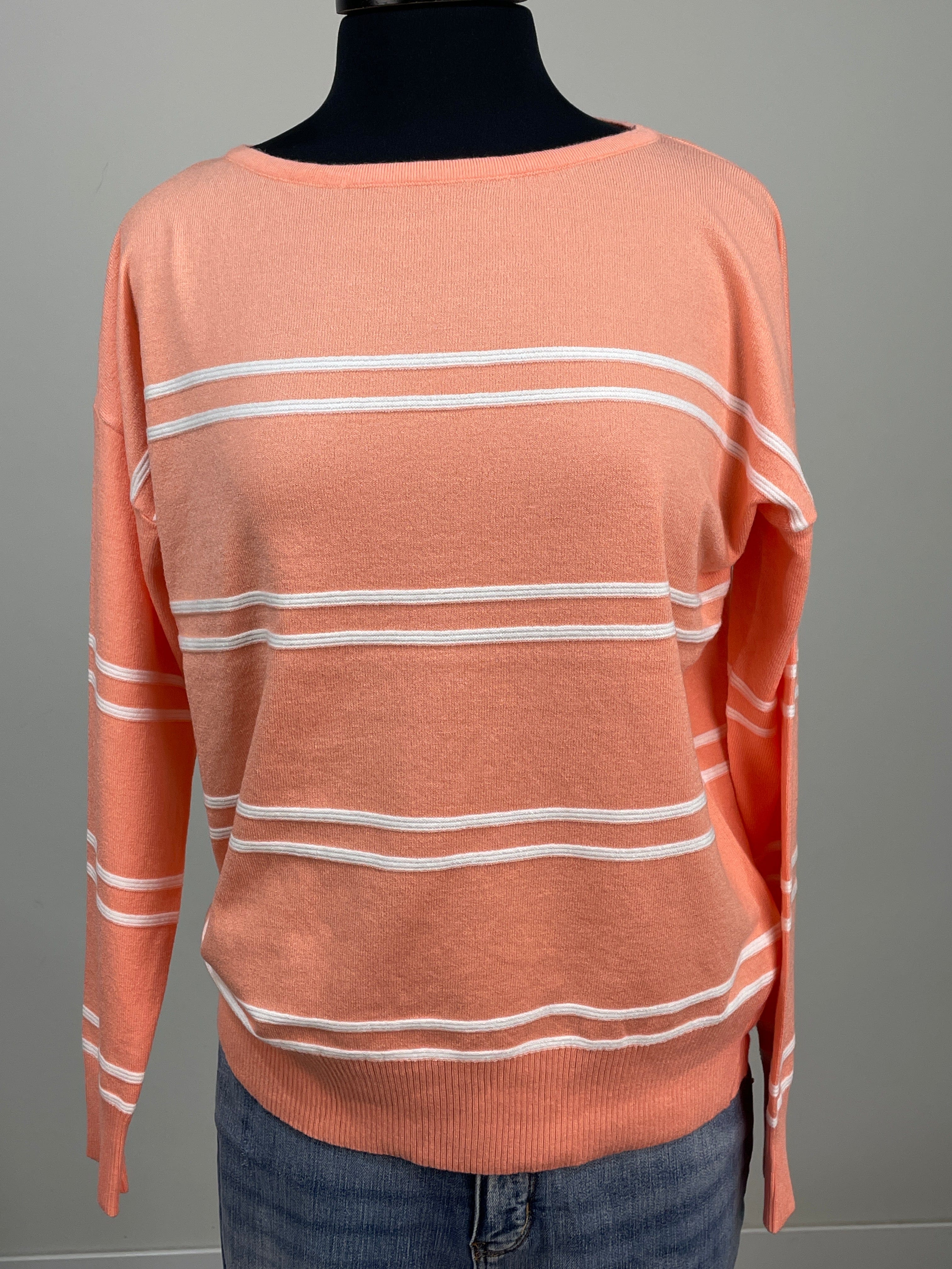 Coral Stripe Boat Neck Sweater