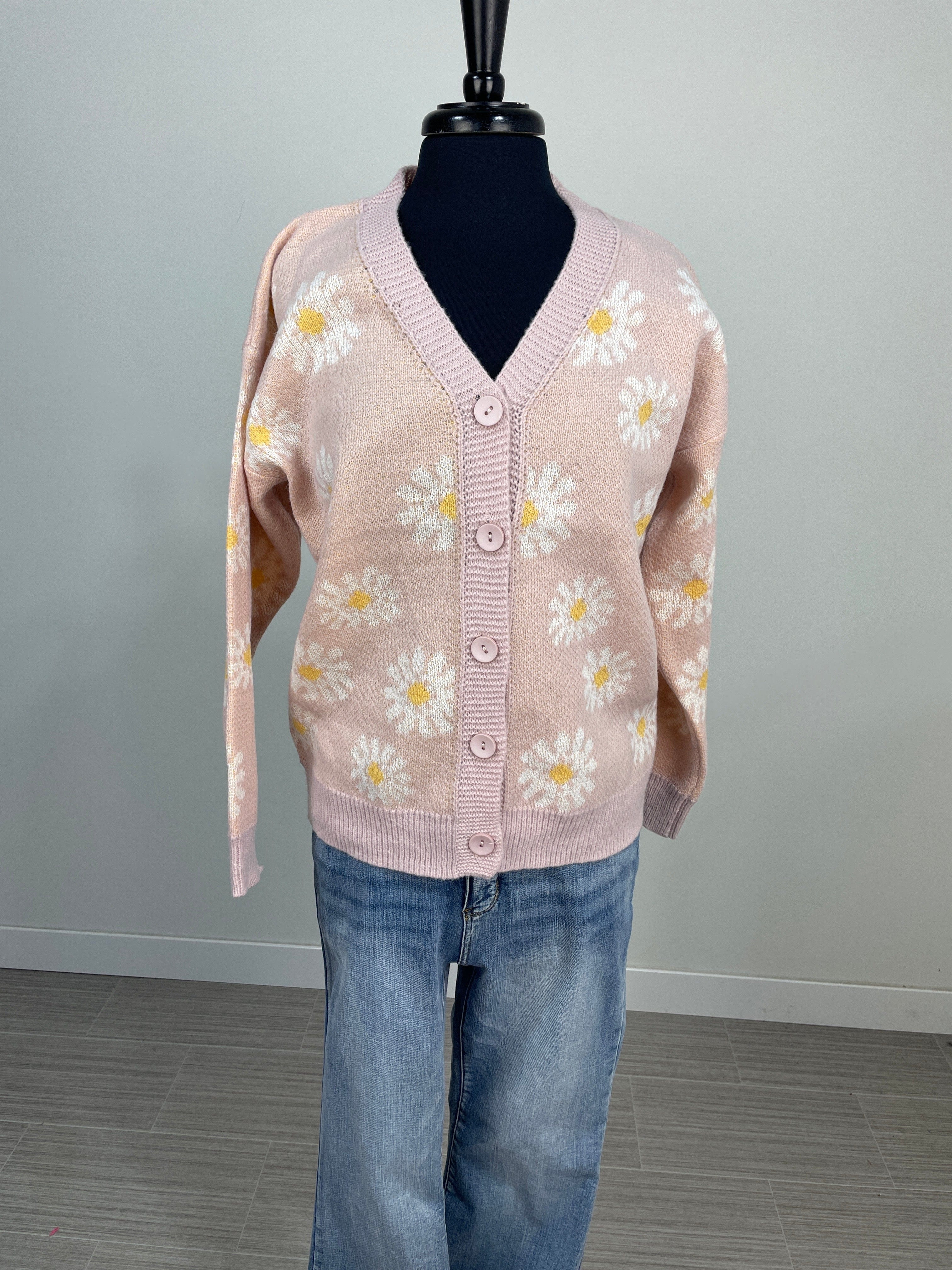 Pink Floral Button Cardigan