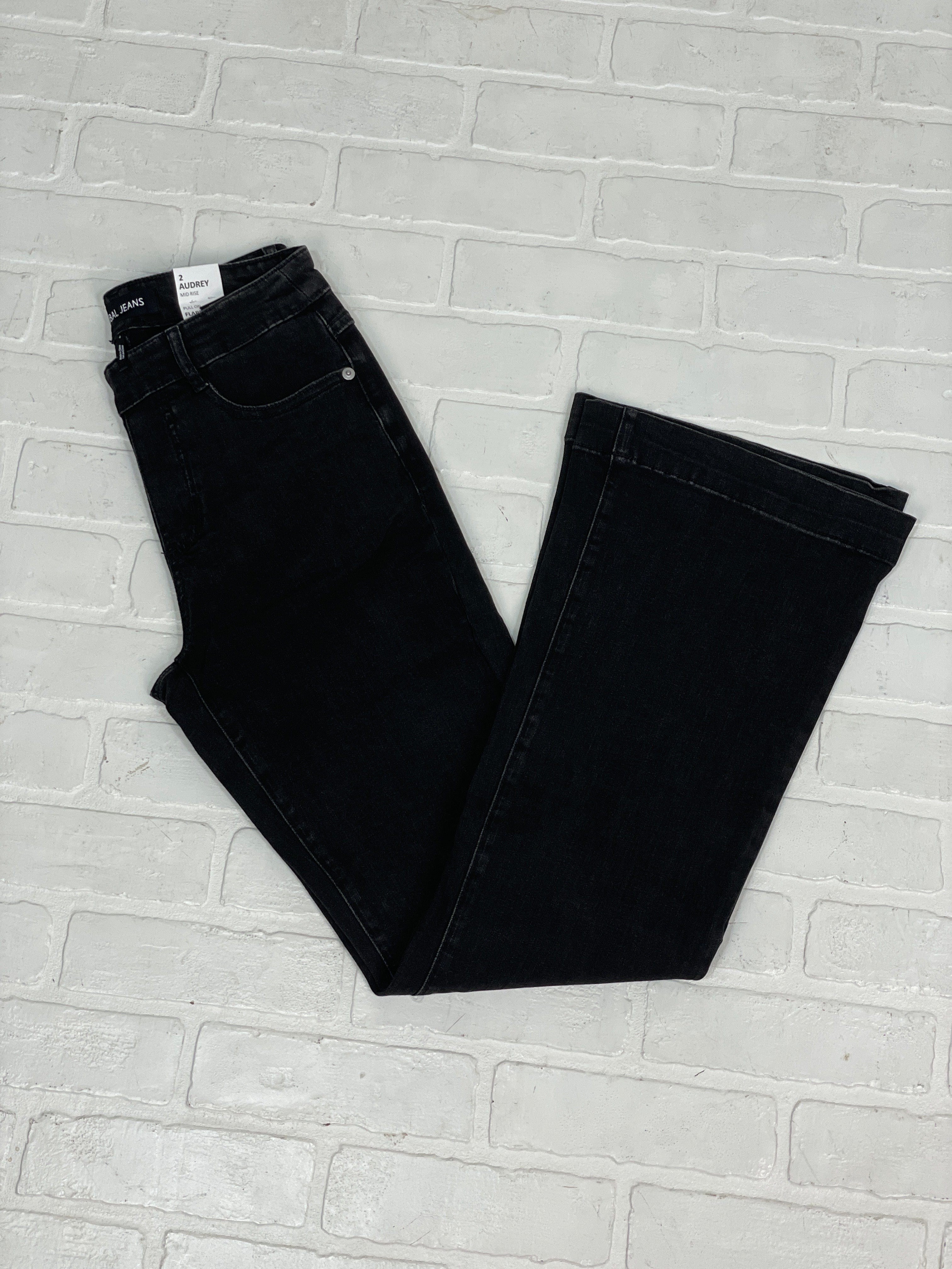 Audrey Pull On Flare Jeans - Dusty Black