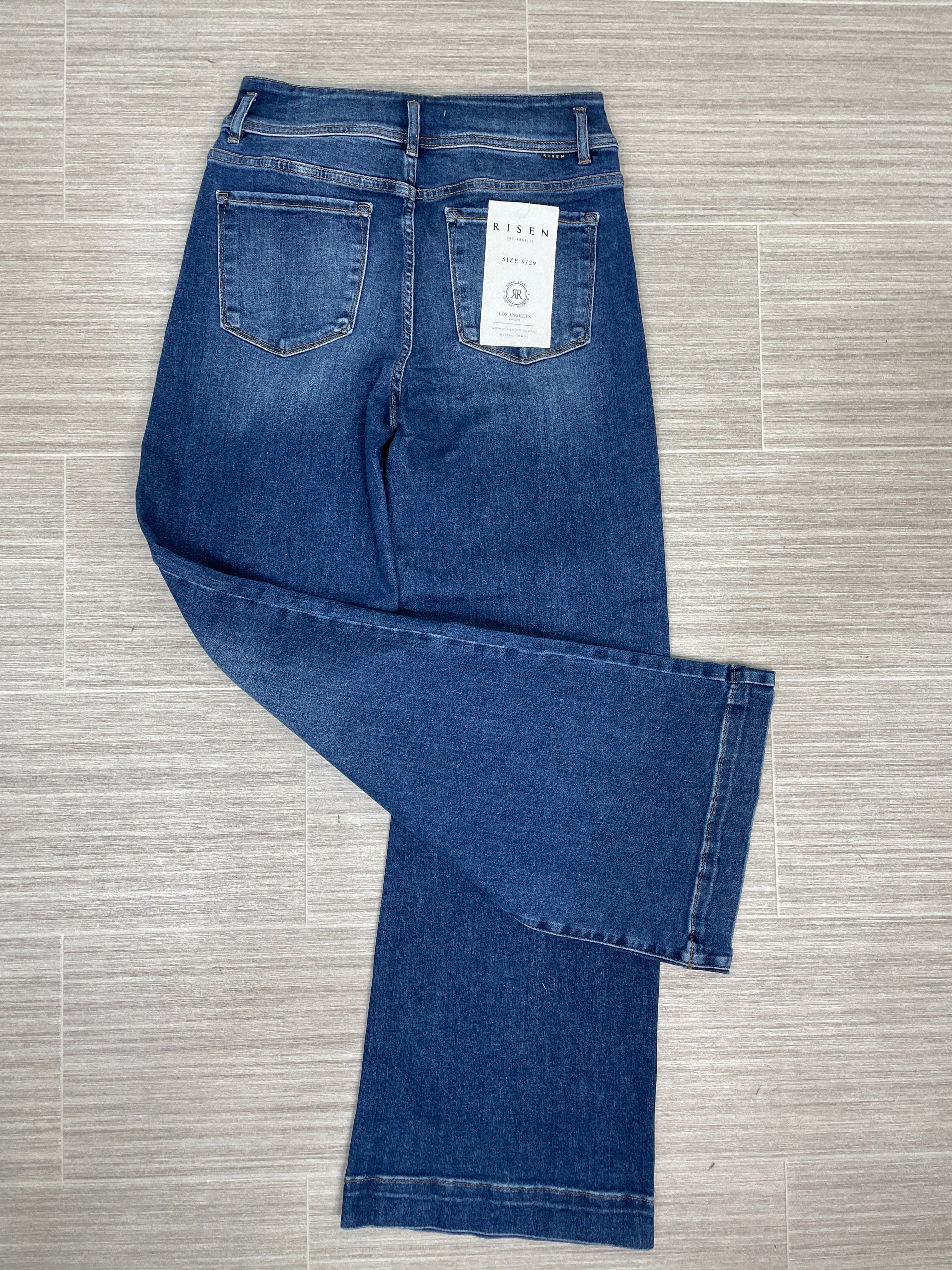 Dark High Rise with Bow Waistband Wide Leg Denim