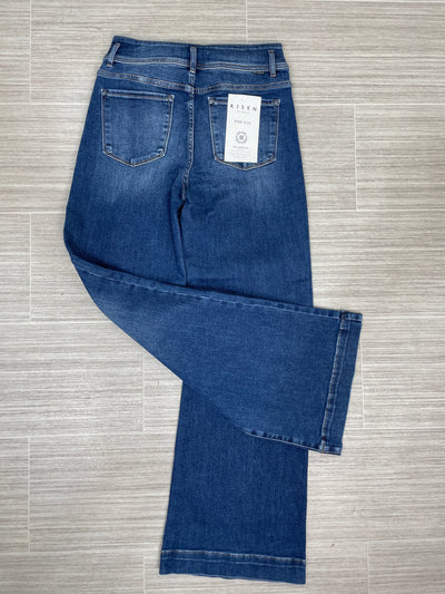 Dark High Rise with Bow Waistband Wide Leg Denim