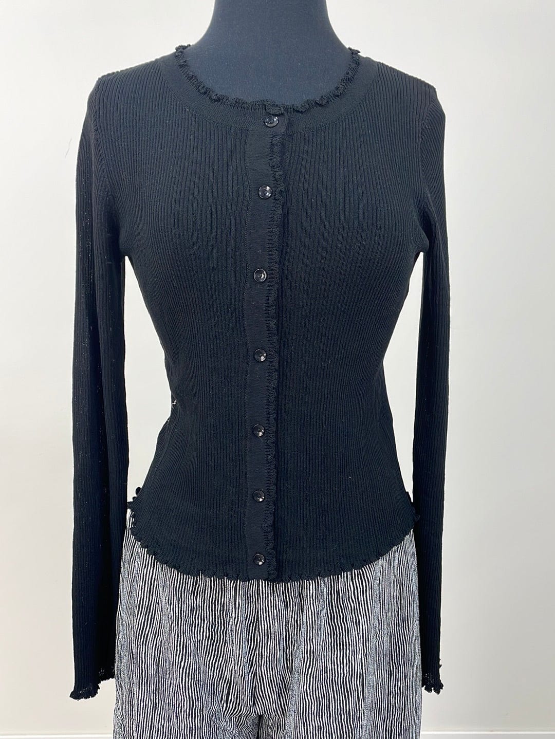 Black Cabbage Hem Rib Cardigan
