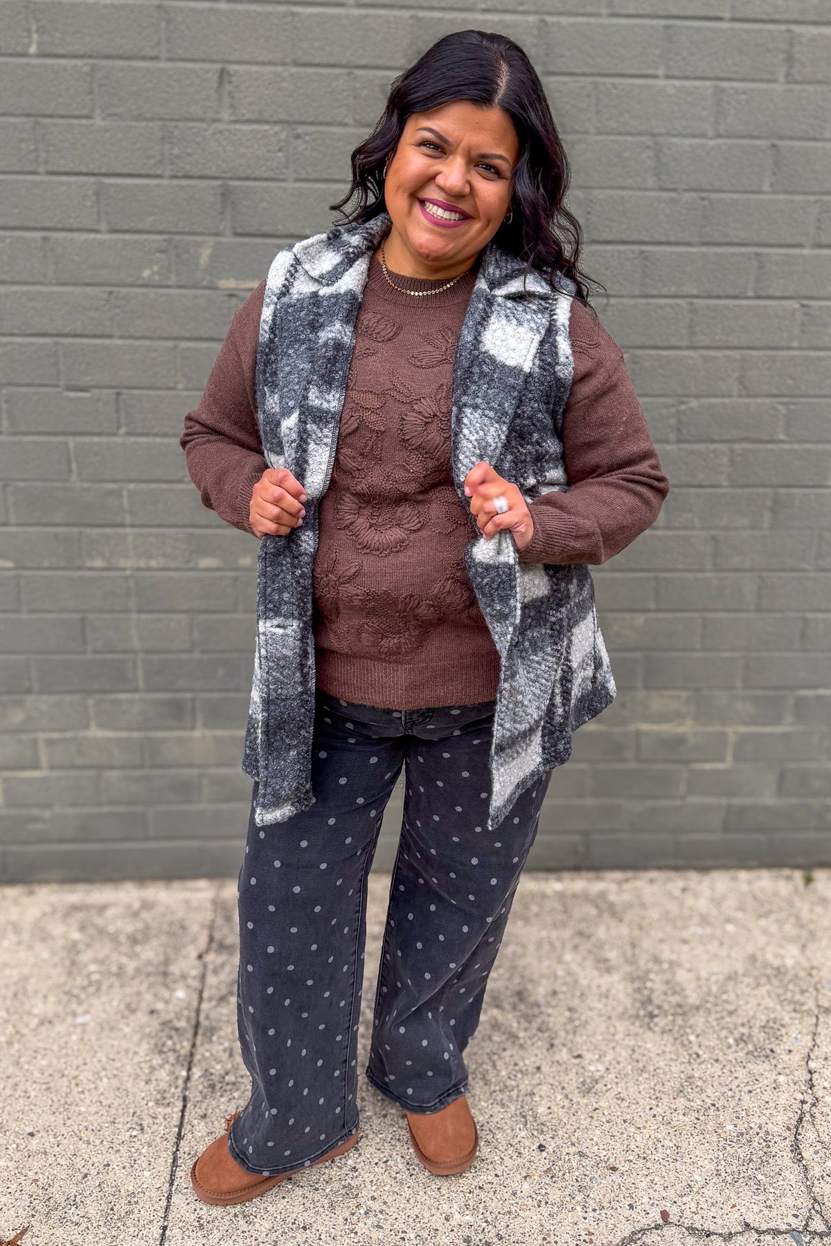 Grey Polka Dot High Rise Straight Ankle Denim Styled