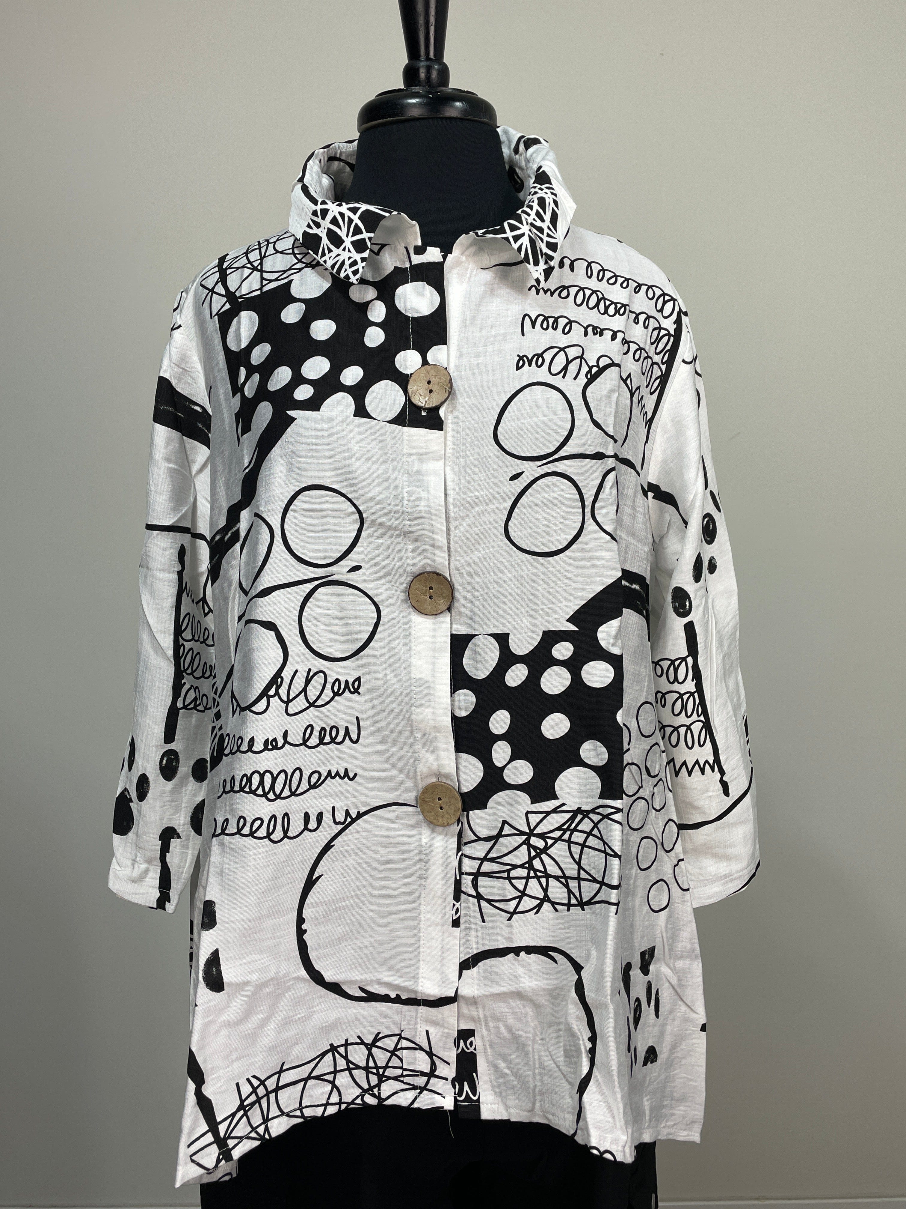 Black & White Abstract Wire Collar Blouse