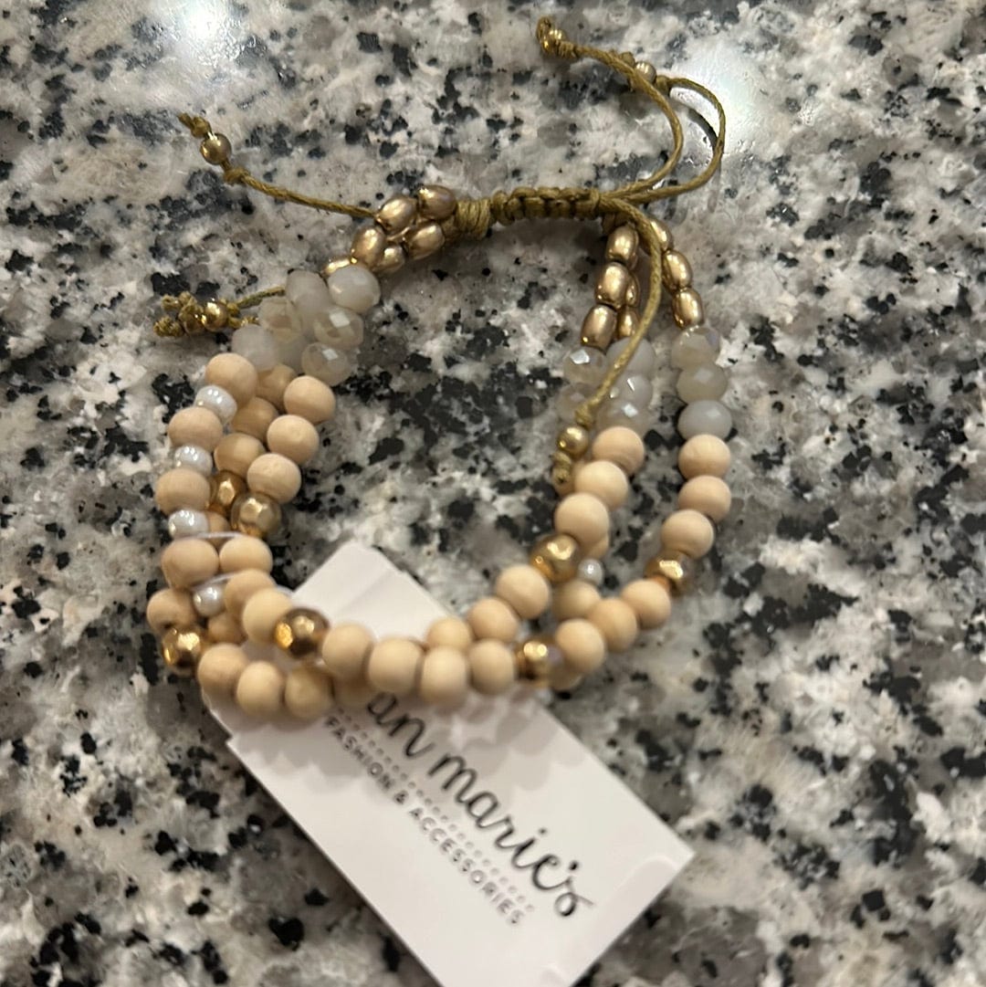 Ivory Wood Bead Pull Tie Bracelet