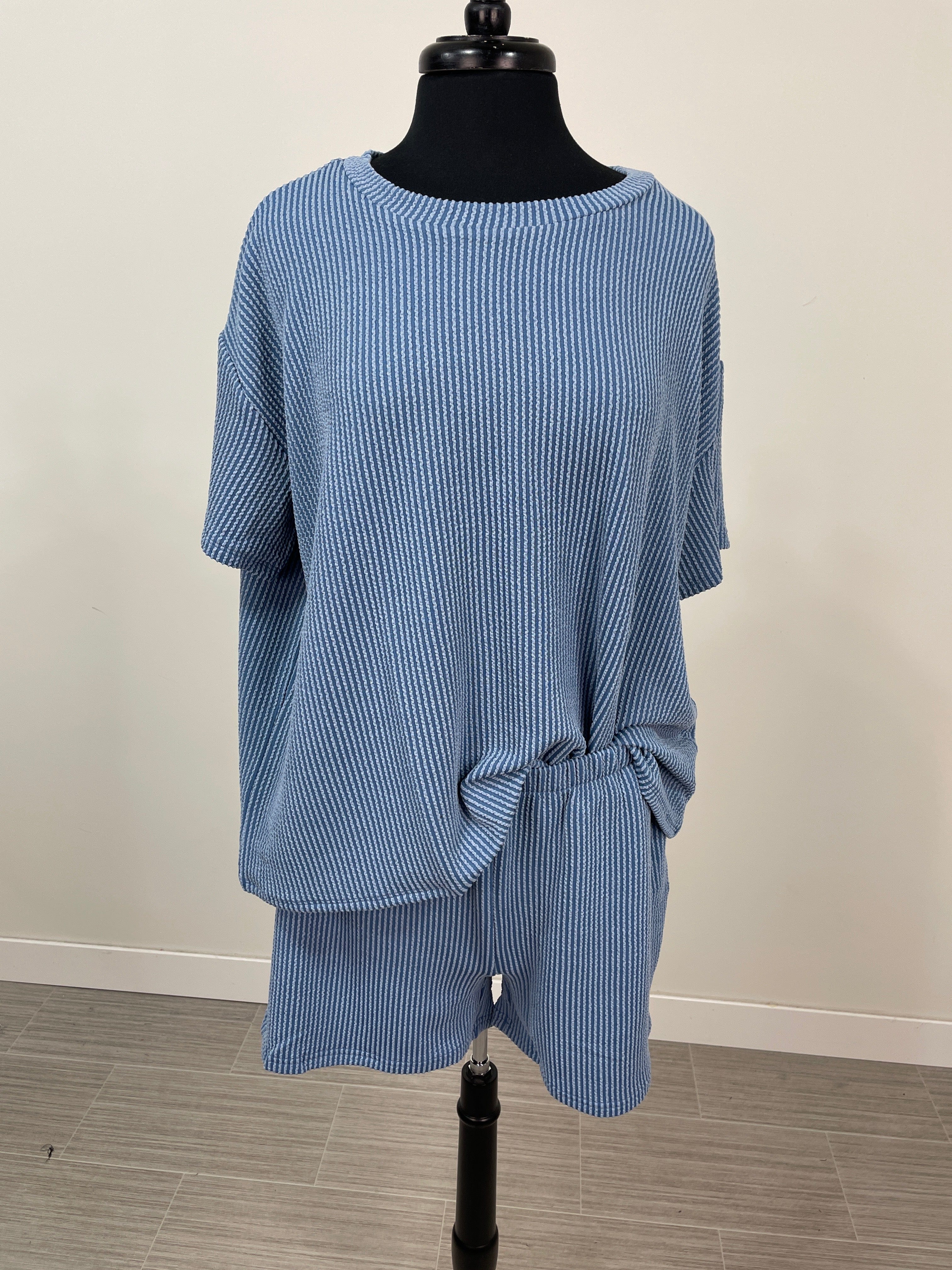 Dusty Blue Corded Shorts Set