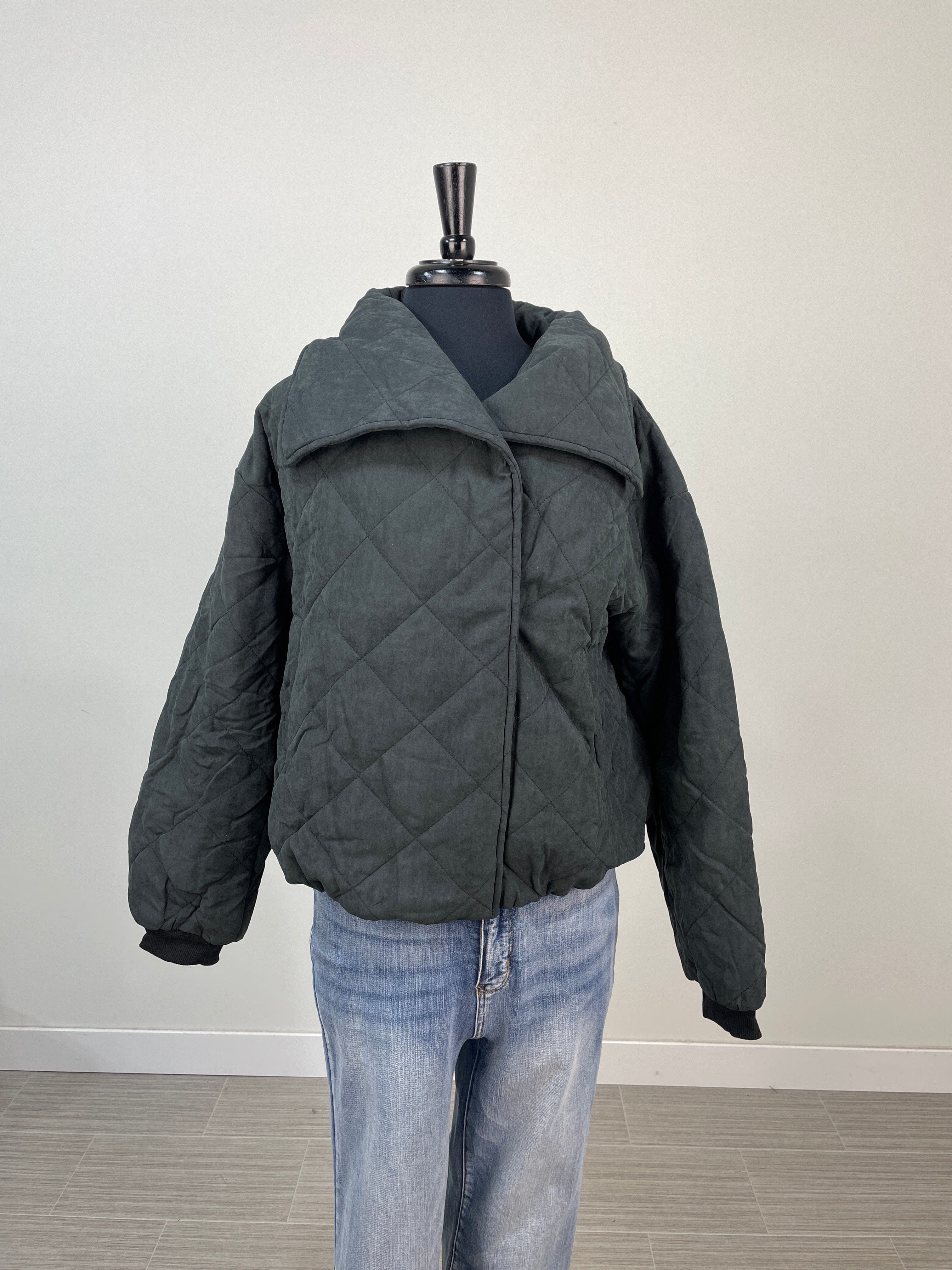 Washed Black Quilted Bomber Jacket
