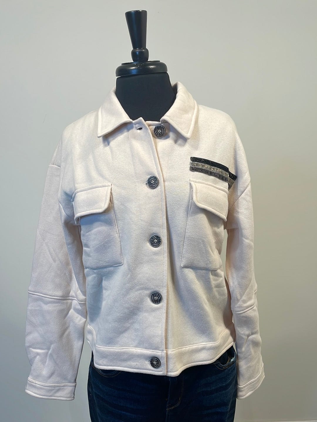 Cream Velvet Button Down Jacket