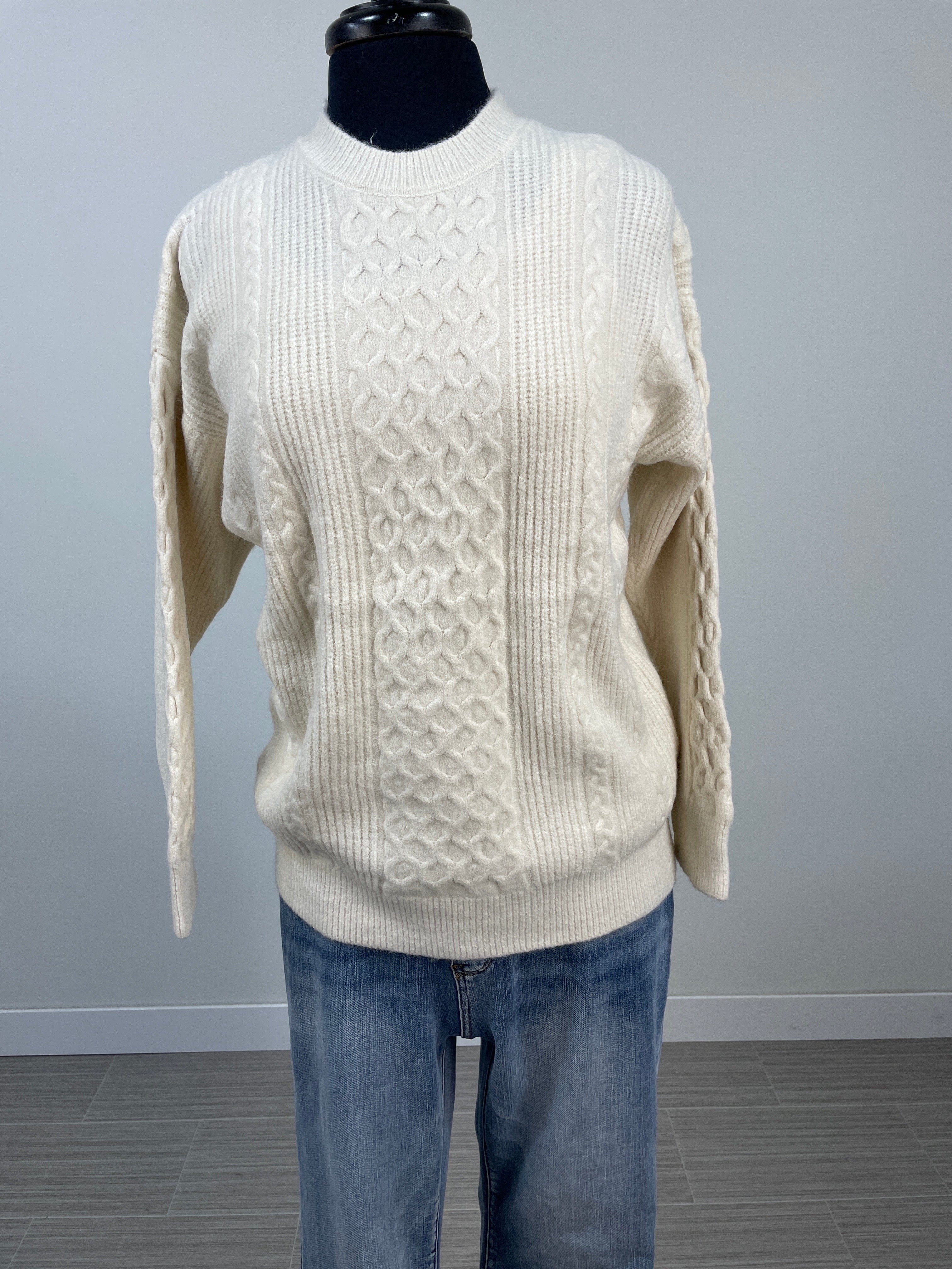 Cream Criss Cross Cable Knit Sweater OS