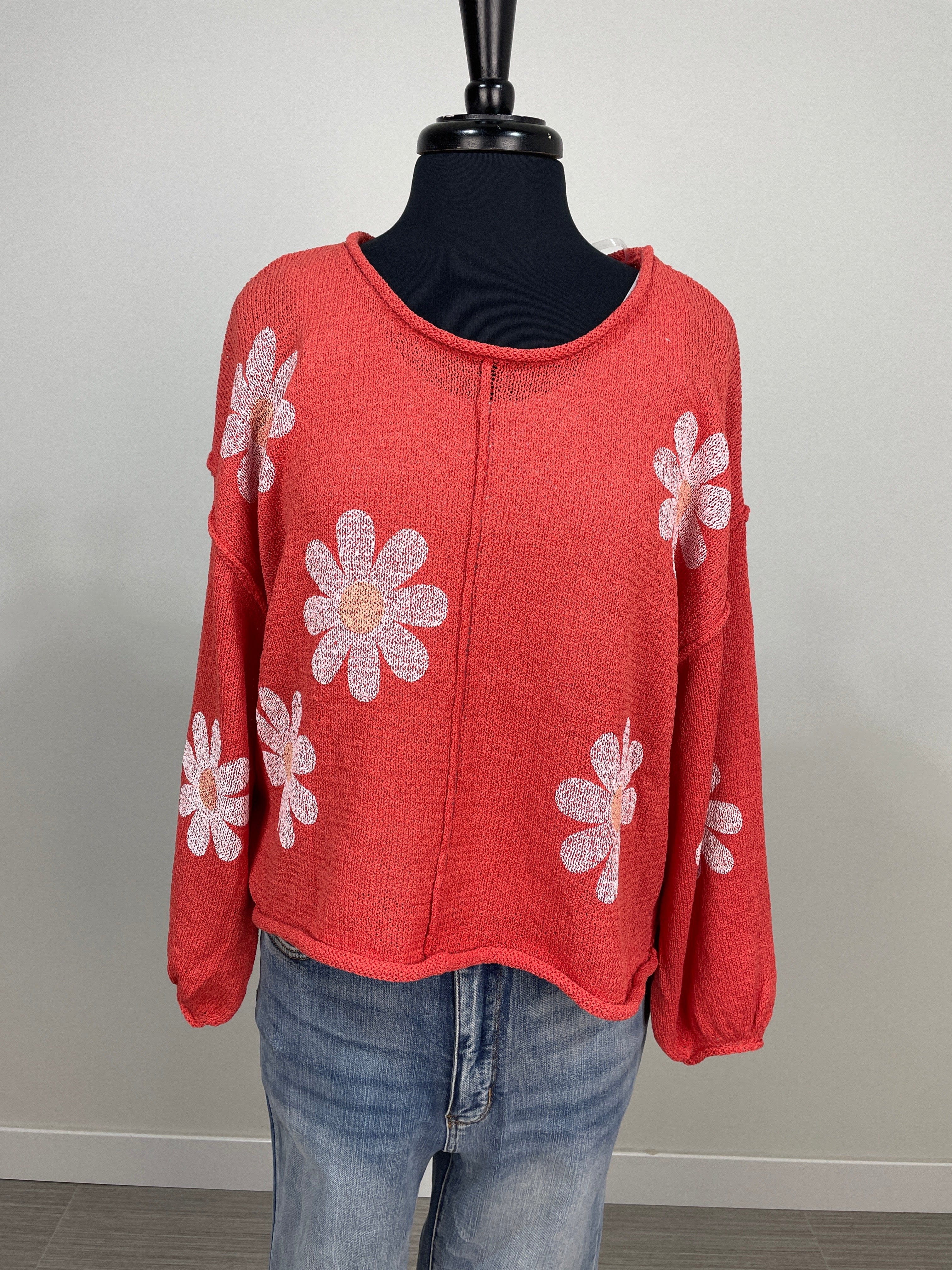 Apple Red Flower Sweater