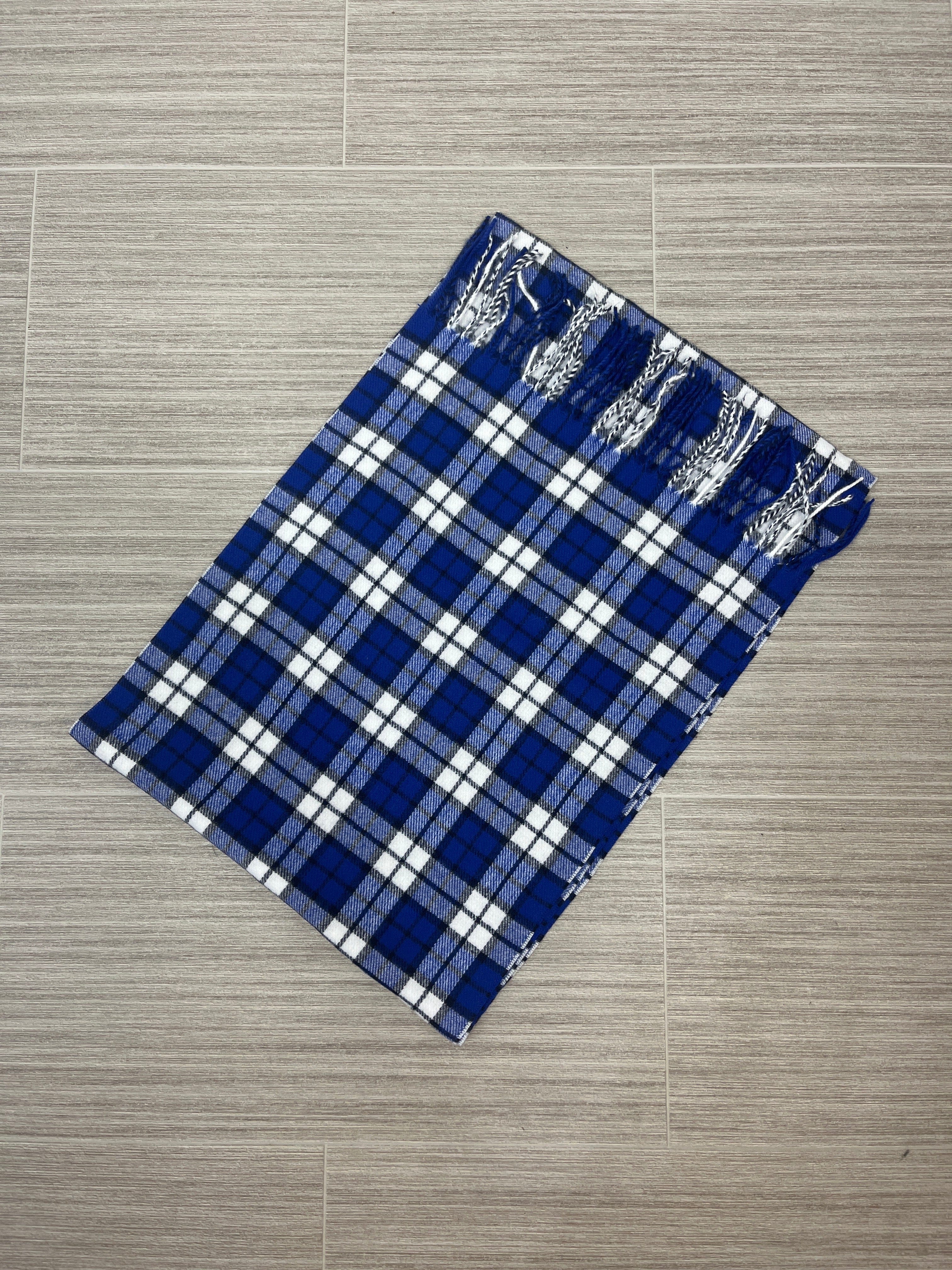 Blue Plaid Cashmere Feel Scarf