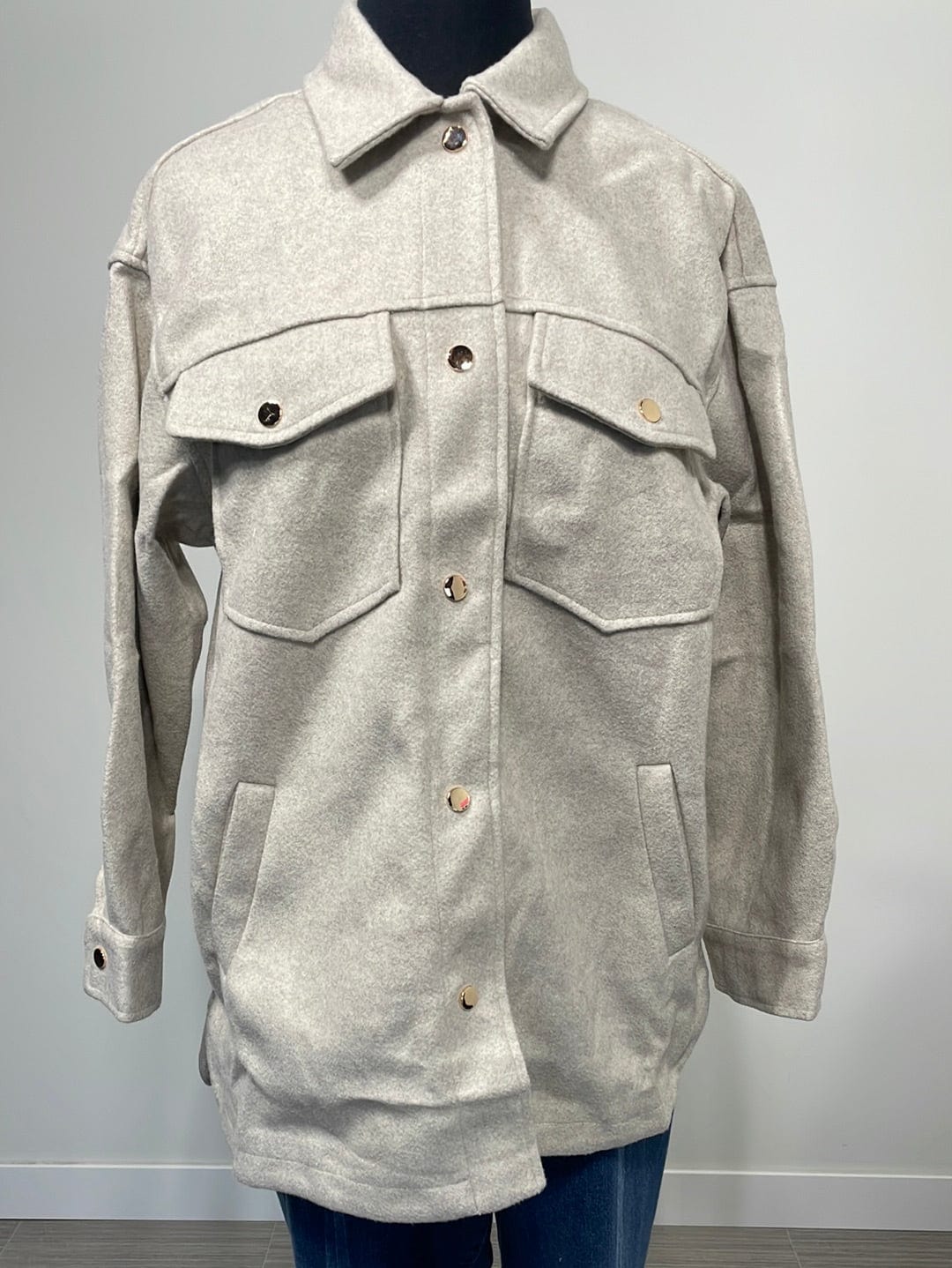 Oatmeal Button Snap Shacket