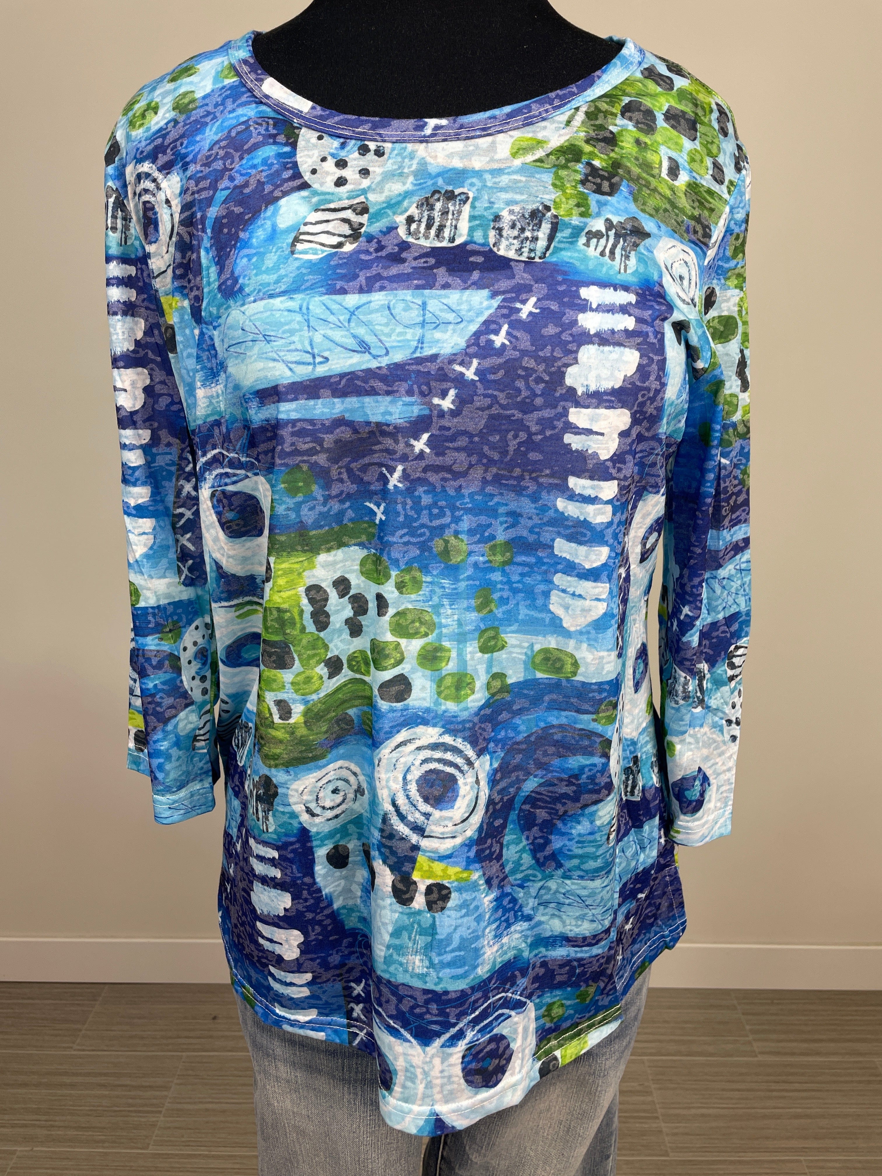 Blue & Green Abstract Art Printed Top