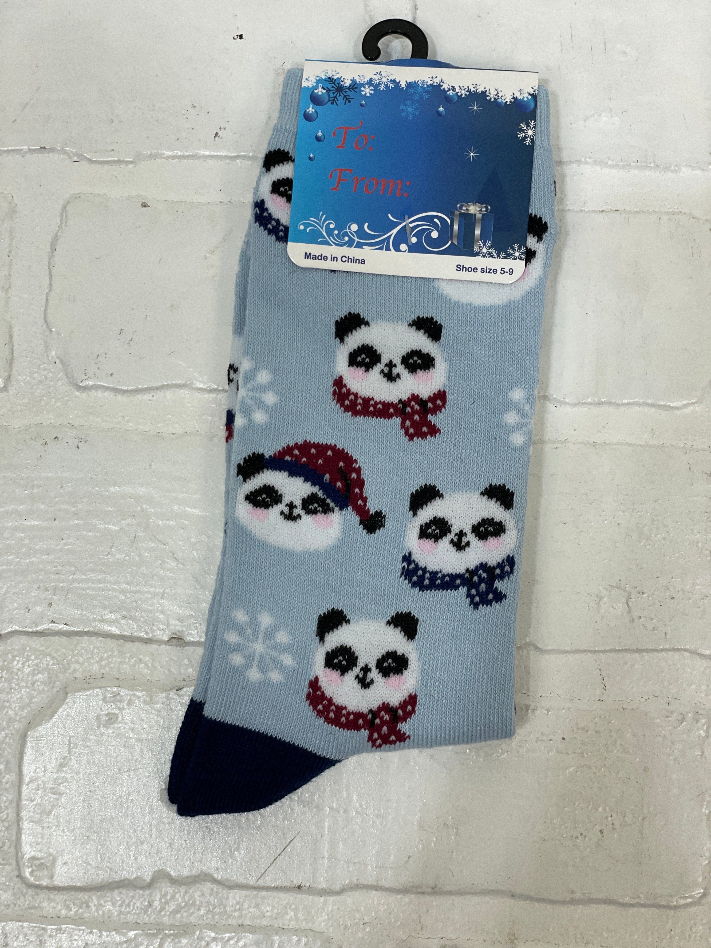 Blue Winter Panda Socks