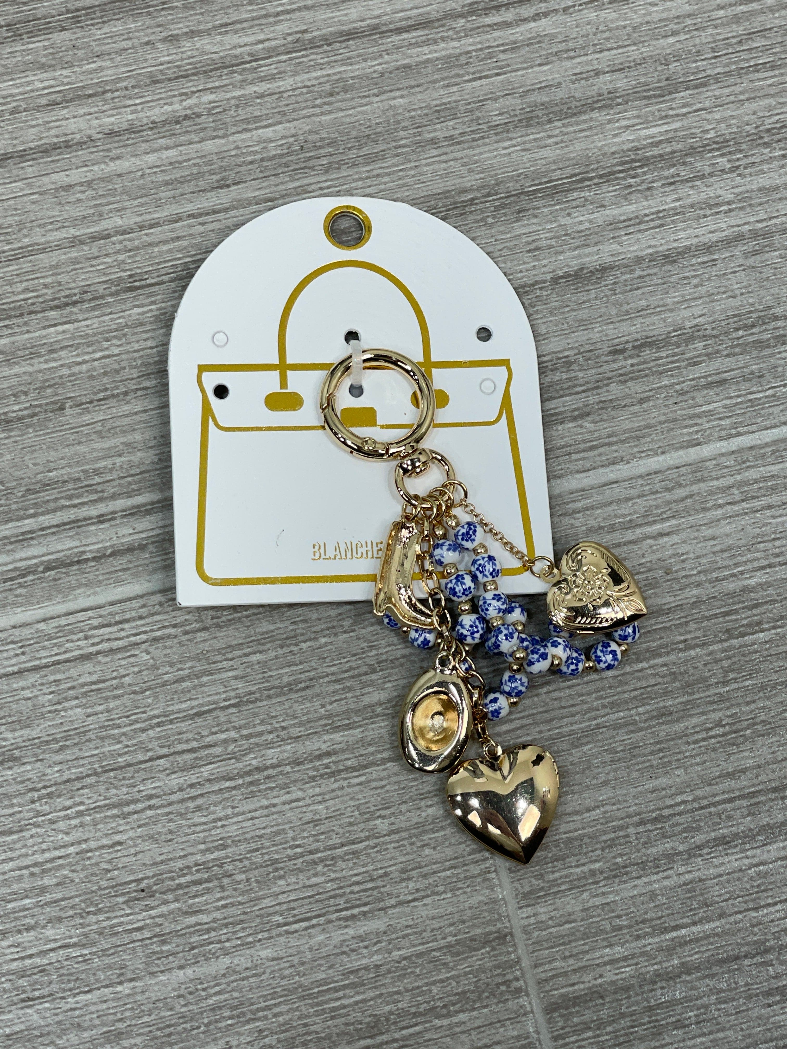 Western Heart Locket Blue Ceramic Bead Bag Charm