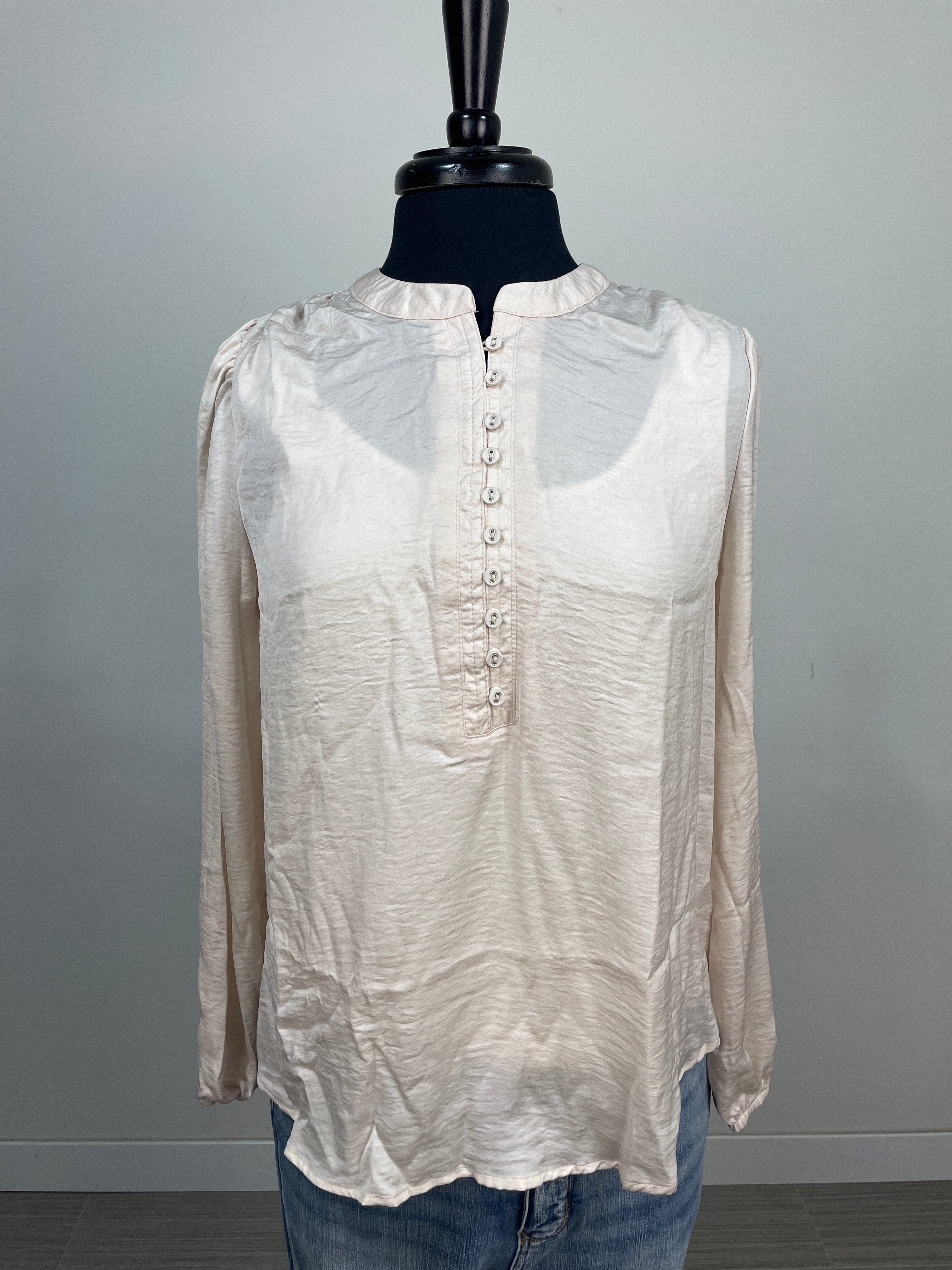 Champagne Button Split Neck Blouse