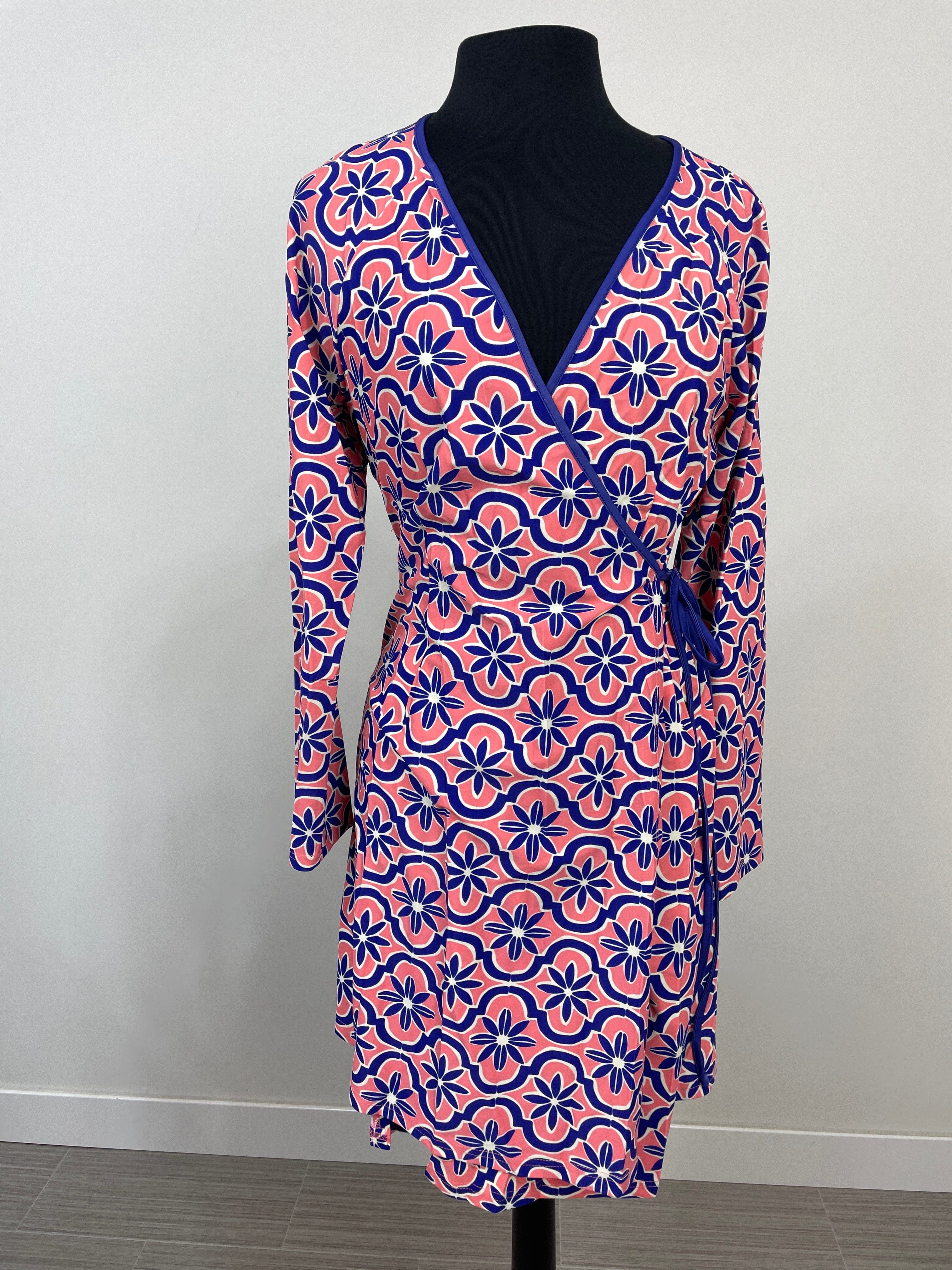 Blue & Salmon Floral Print Dress