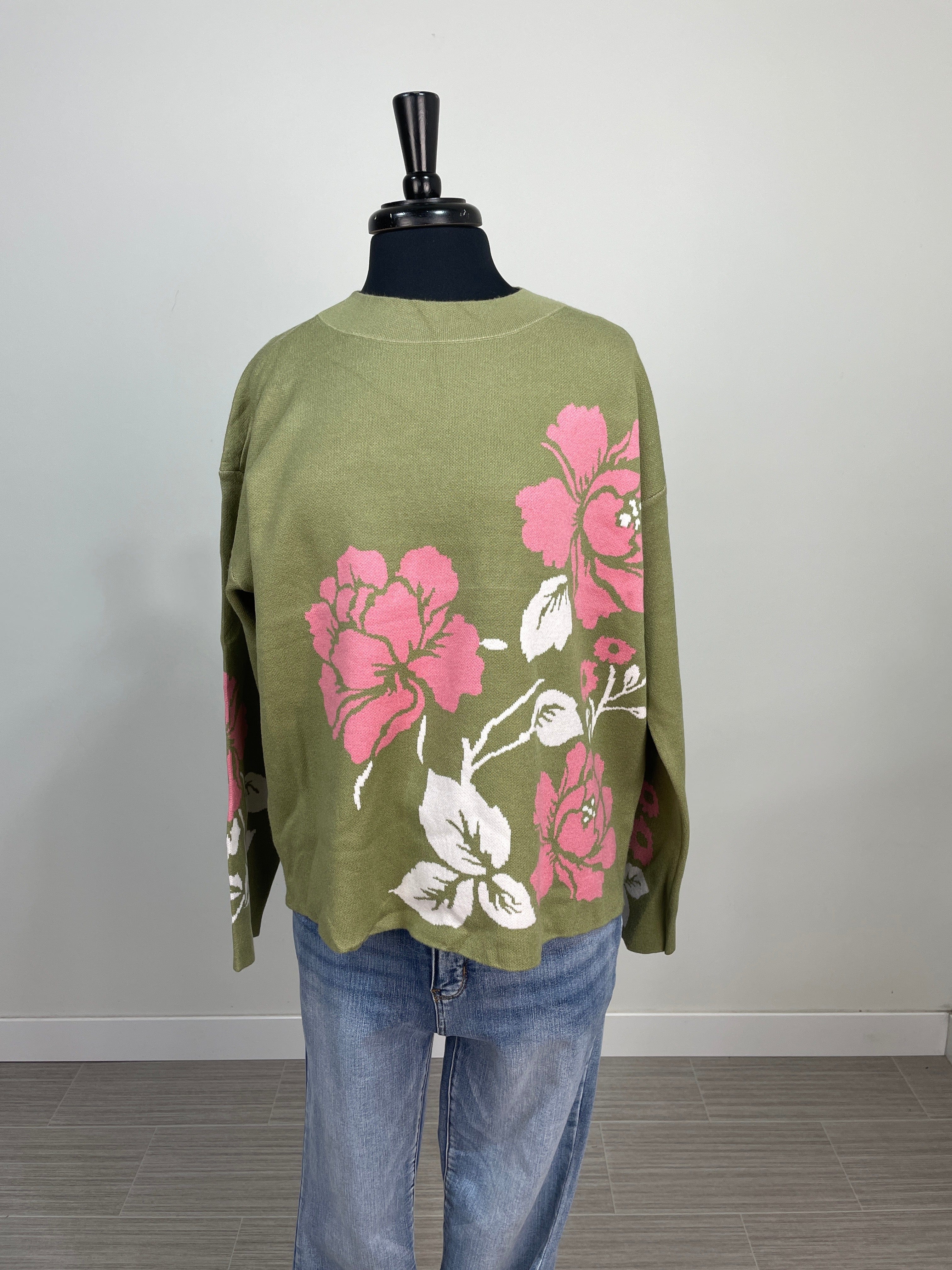 Olive & Pink Floral Sweater