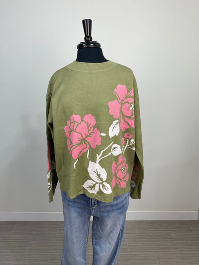 Olive & Pink Floral Sweater