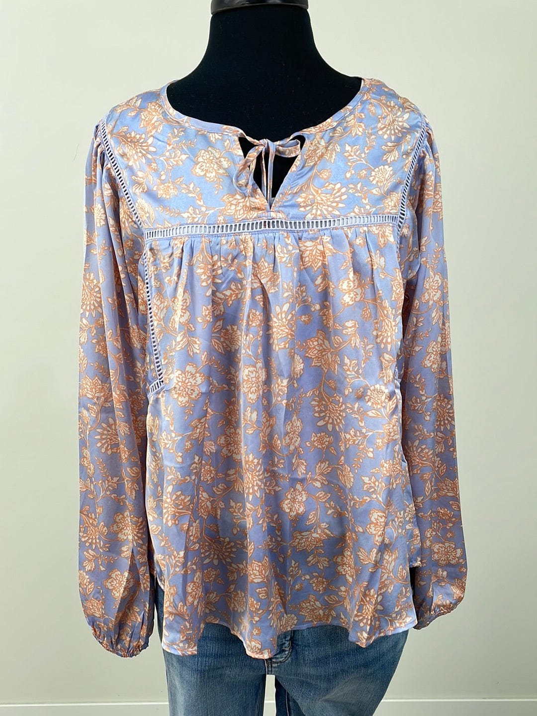 Powder Blue Printed Peasant Blouse