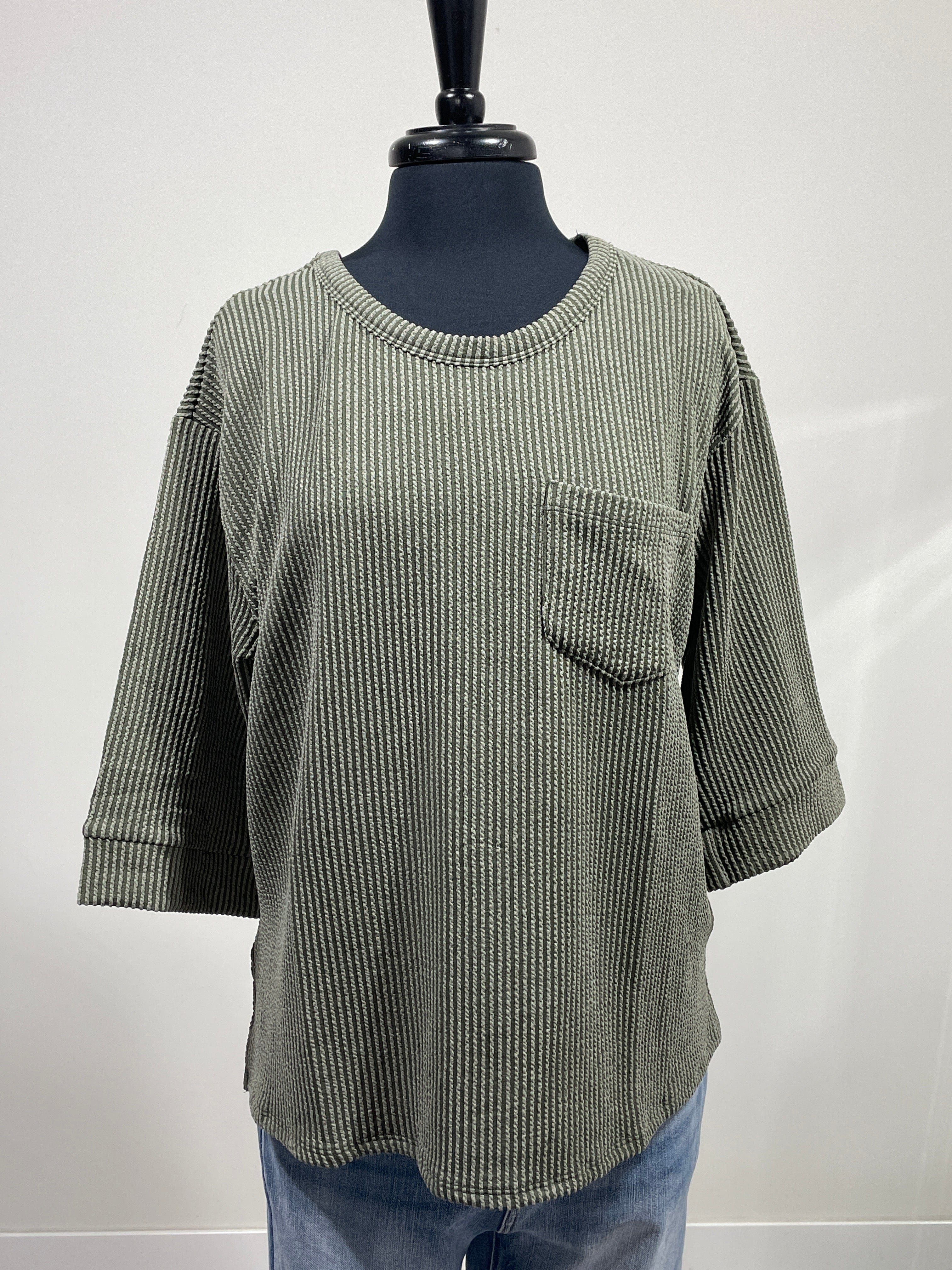 True Olive Ribbed Top