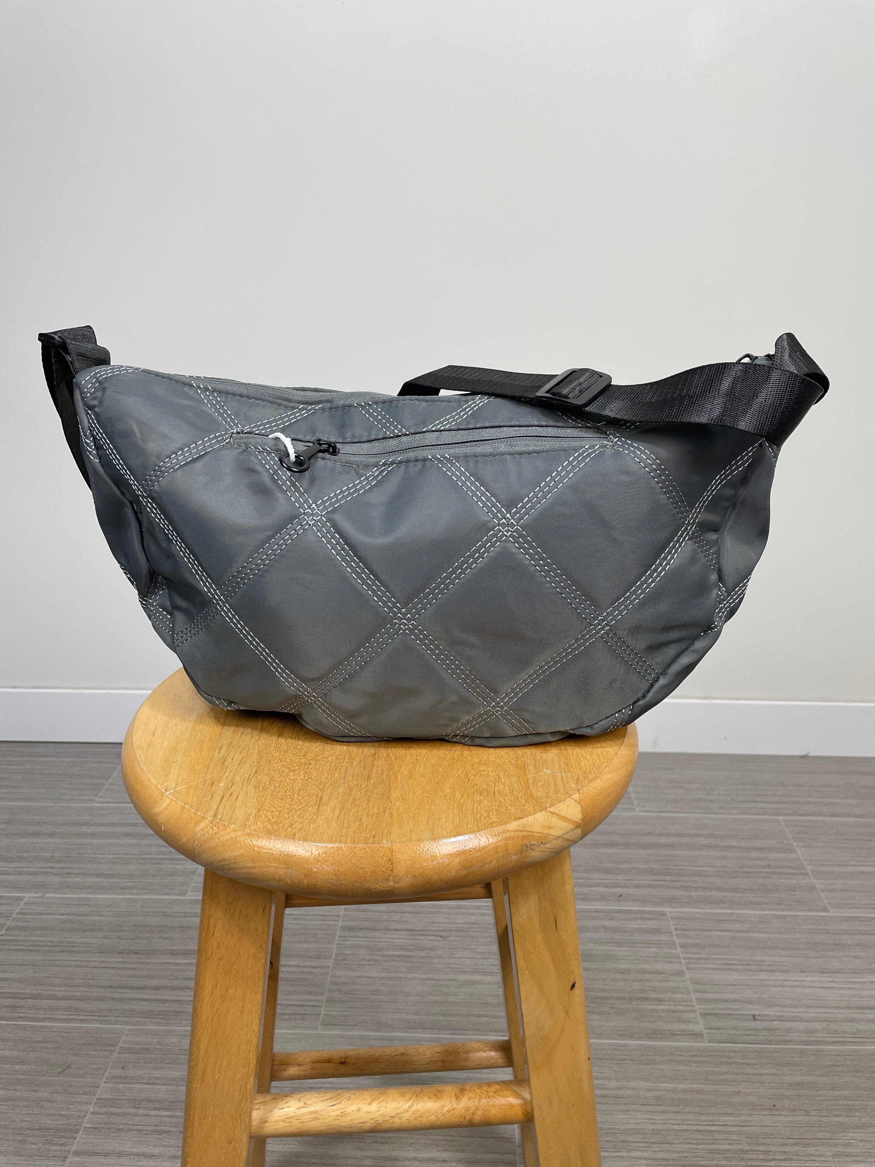 Grey Quilted Crescent Crossbody