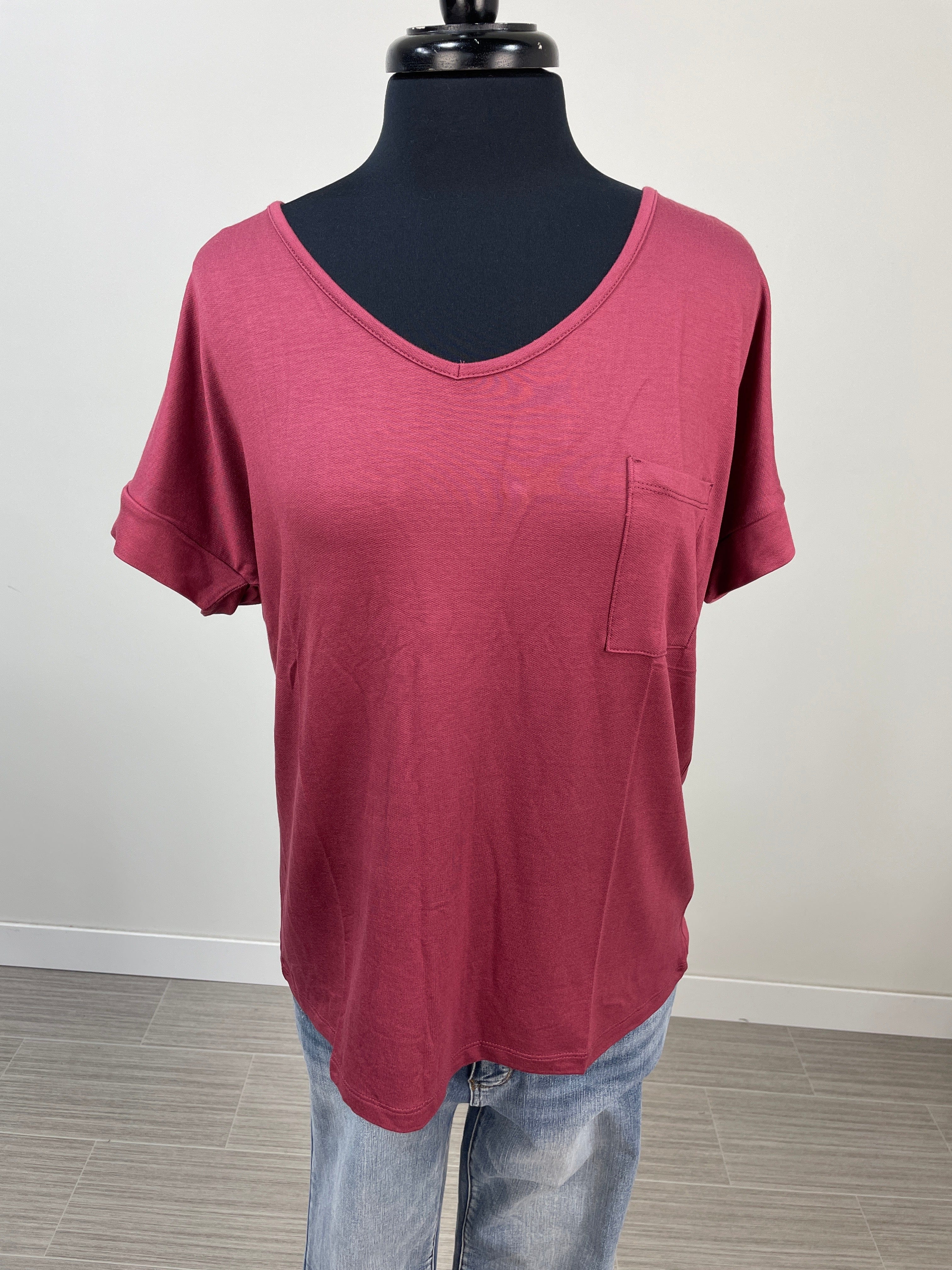 Marsala VNeck Short Sleeve Terry Top