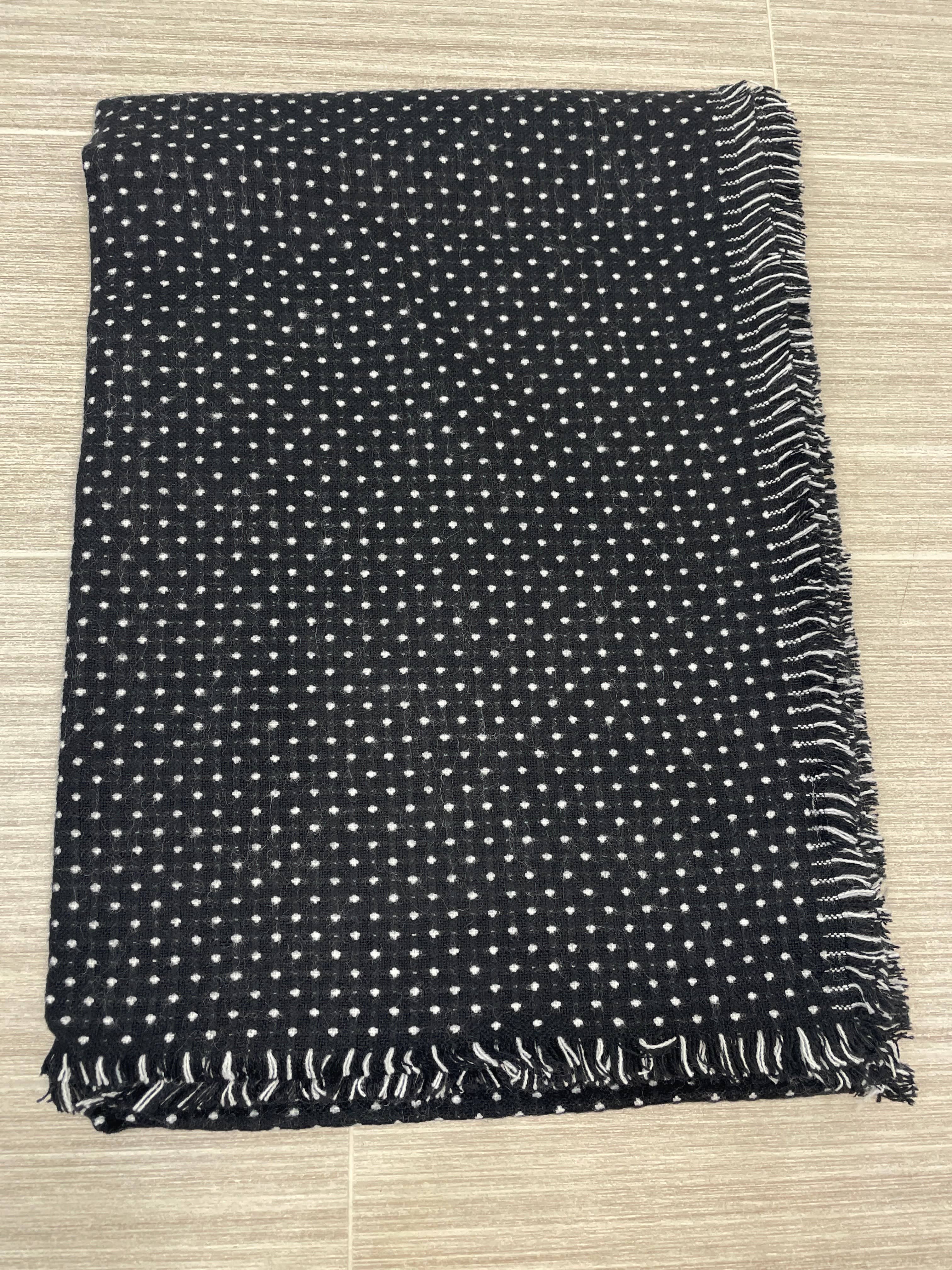 Black Polka Dot & Stitchwork Oblong Scarf