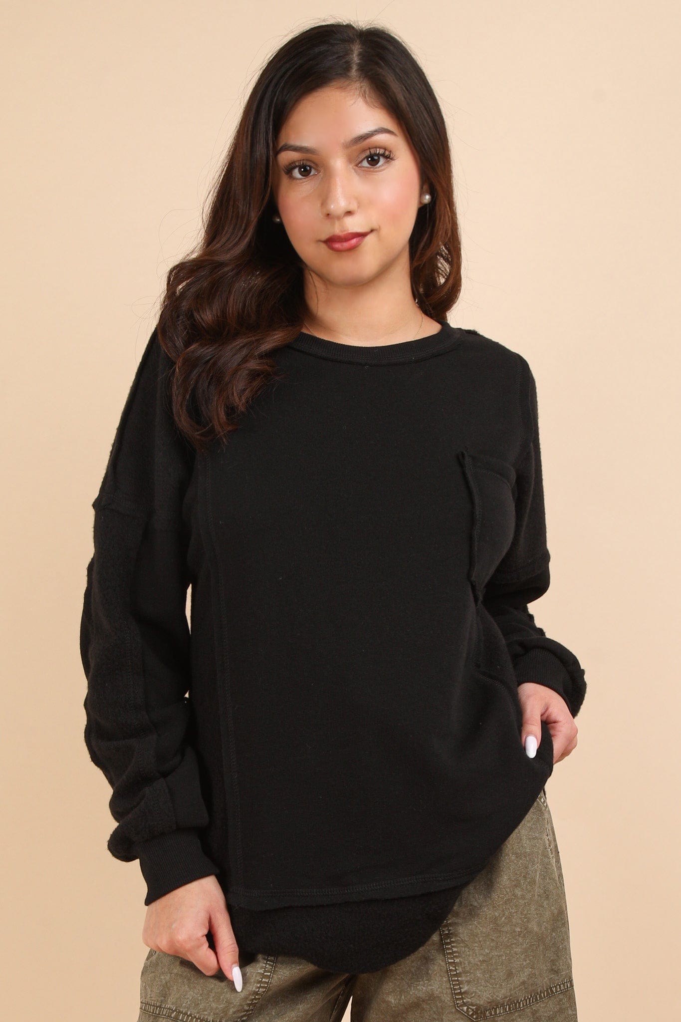 Black Terry Knit Oversized Top