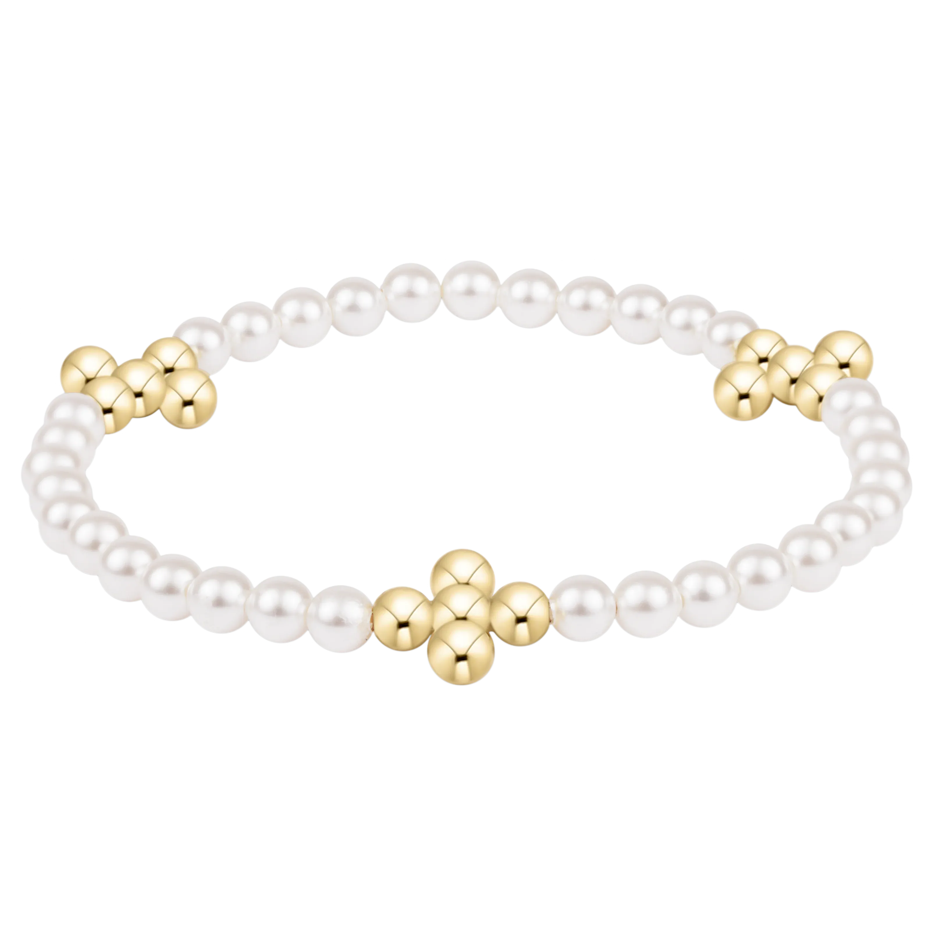 Beaded 4mm Gold Signature Cross 4mm Pearl Bracelet