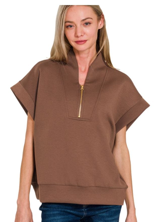 Brown Scuba High Neck Half Zip Vest