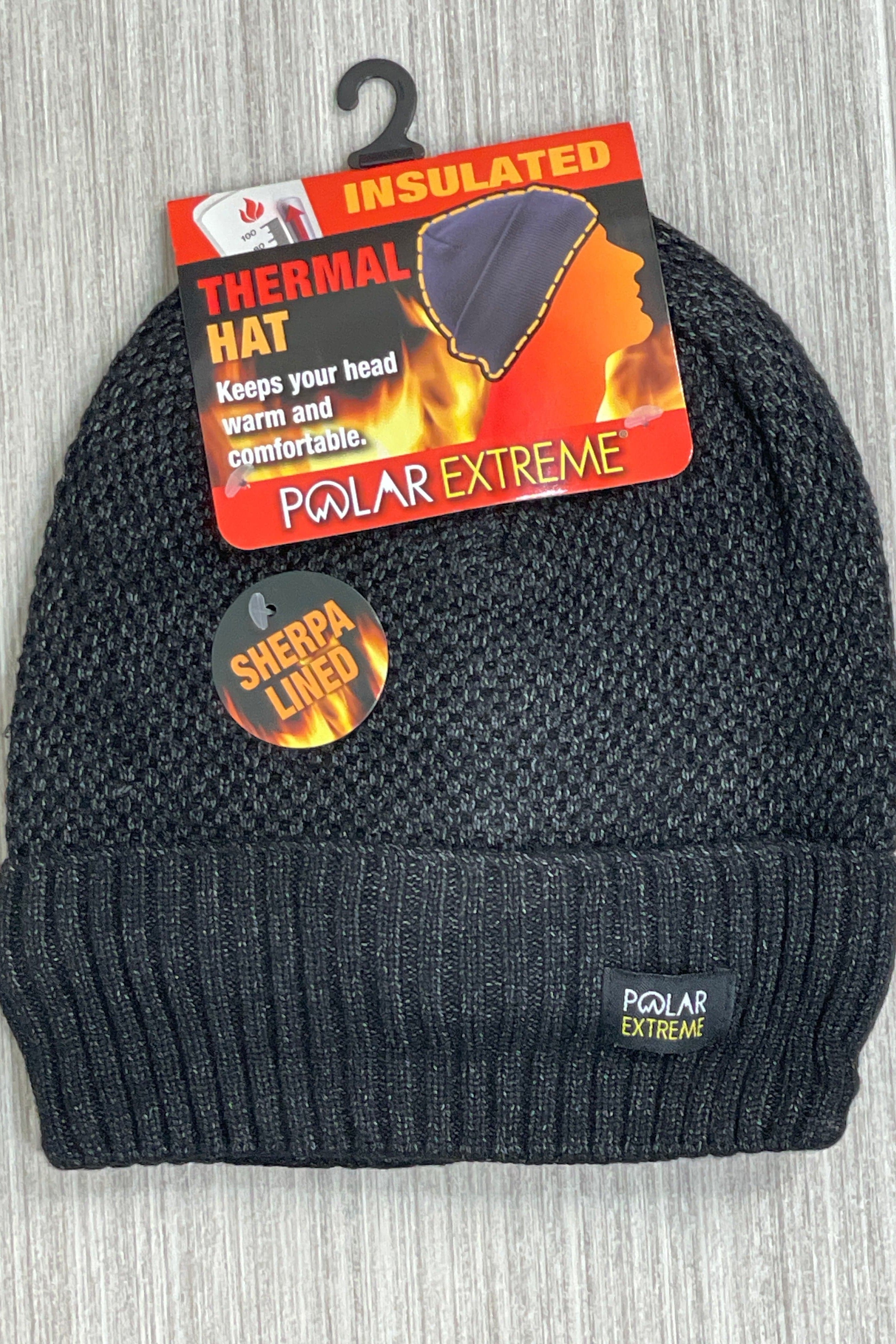 Black Marble Men's Sherpa Lined Popcorn Stitch Polar Extreme Heat Hat