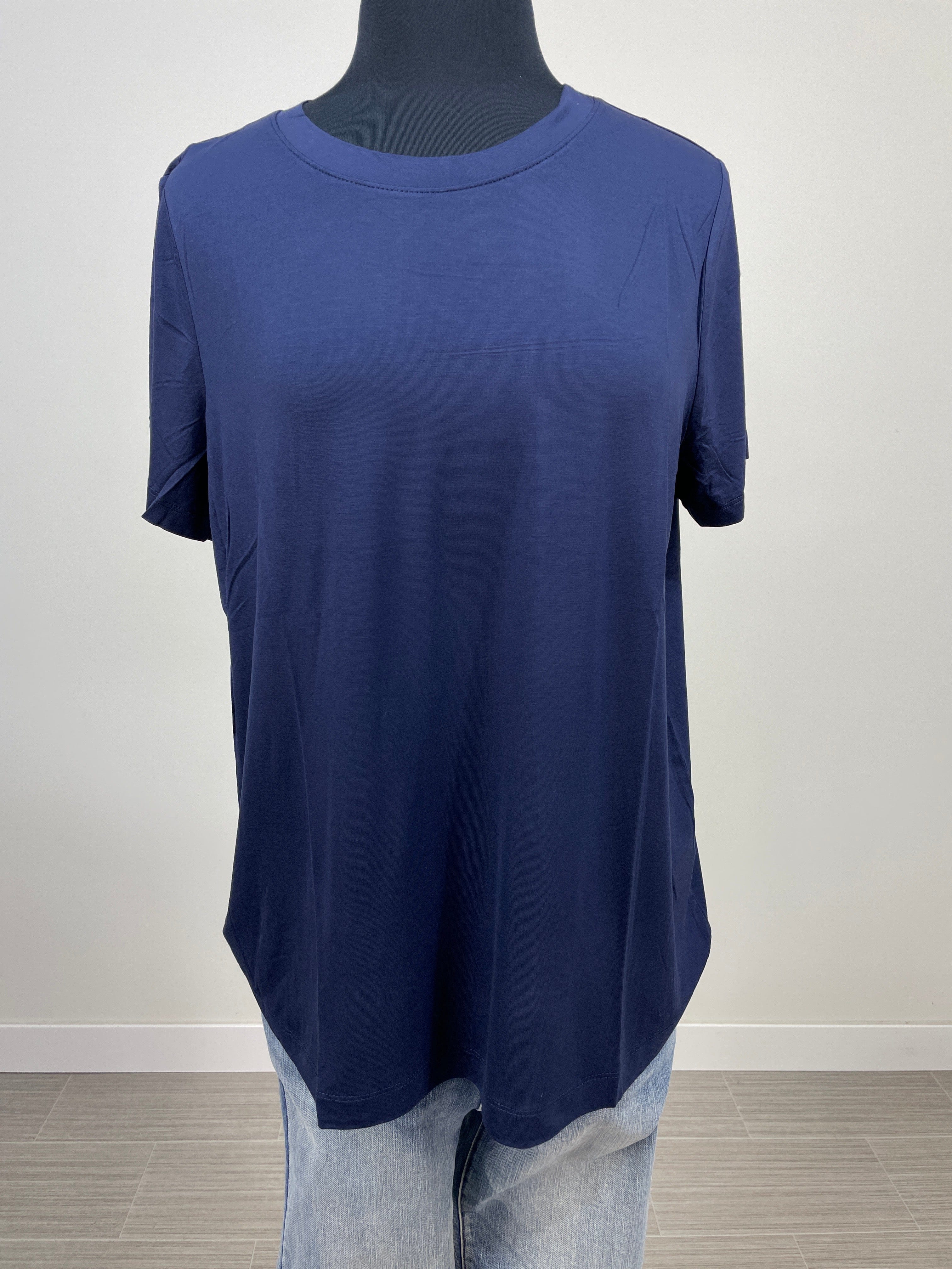 Navy Viscose Modal Short Sleeve Top