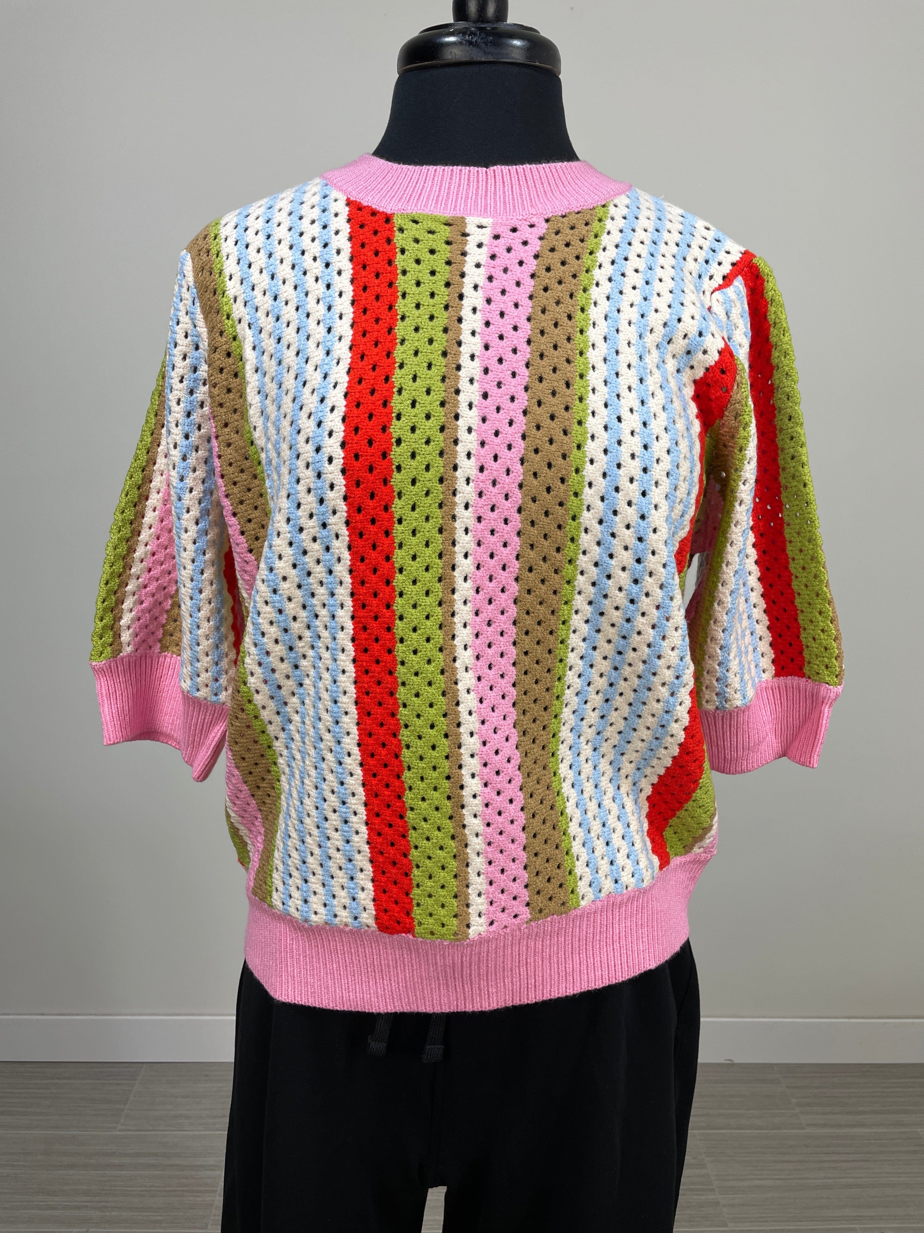 Pink Multi Stripe Short Sleeve Sweater