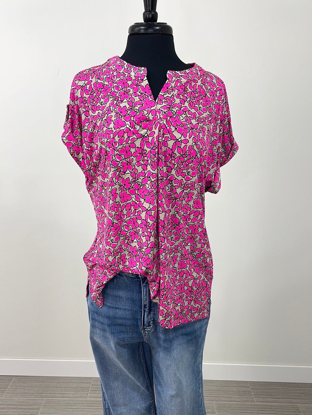 Oyster and Magenta Floral Lizzy Top